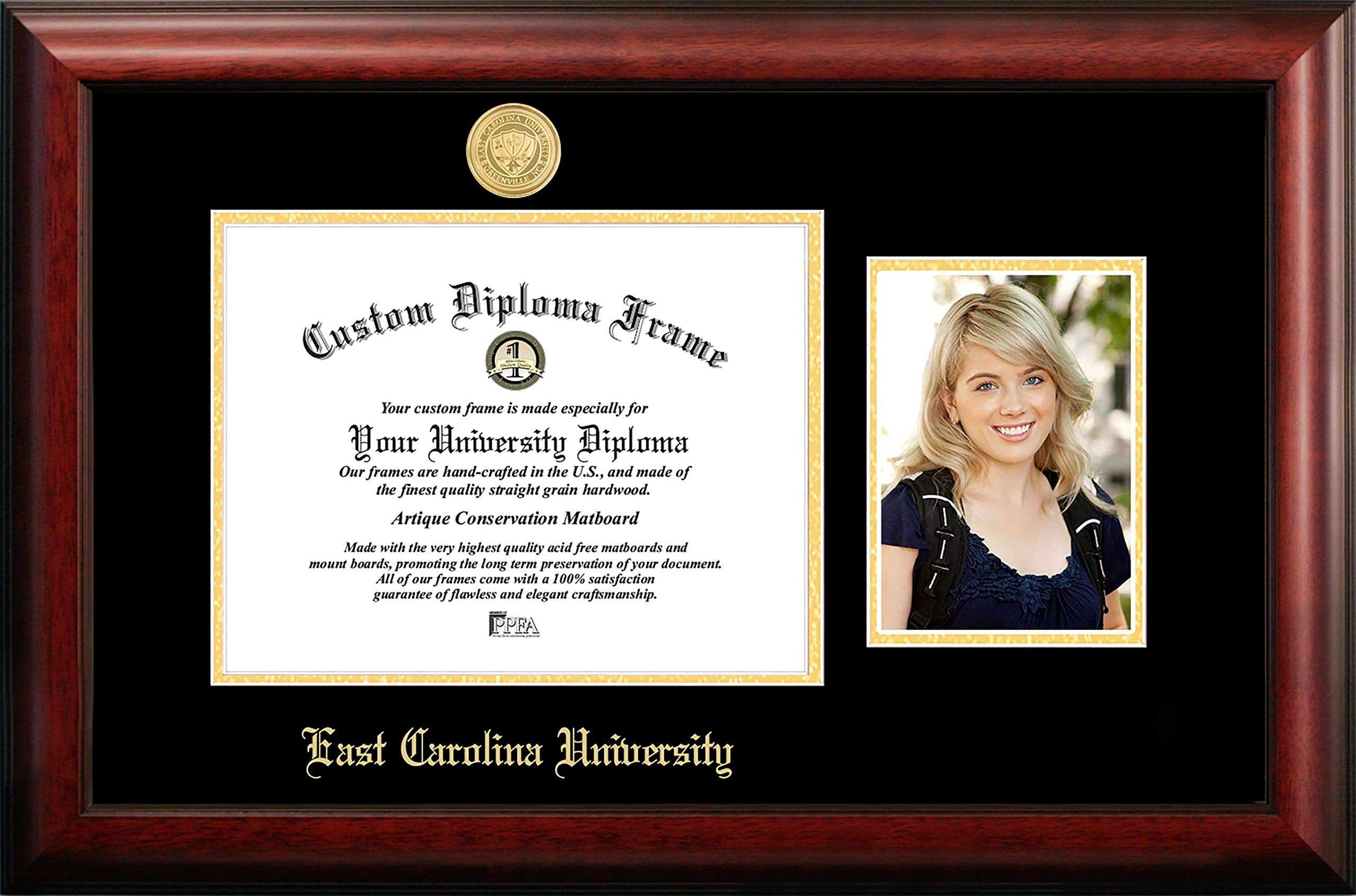 NCAA East Carolina Pirates Unisex East Carolina University 10.75 x 8.25h Gold Embossed Diploma Frame with 5 x 7 Inches Portrait Gold Embossed Diploma Frame with 5 x 7 Inches Portrait Brown One Size