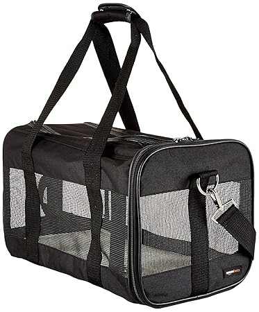 AmazonBasics Medium Soft-Sided Mesh Pet Airline Travel Carrier Bag - 16.5 x 9.5 x 10 Inches, Black