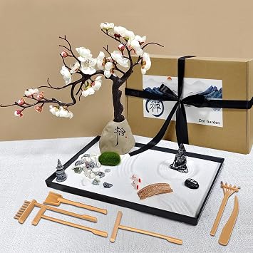 Japanese Zen Garden Kit, Mini Zen Garden Home Decoration, Zen Sand, Mini Sand Rock Ornament, Meditation Accessories and Gift, Japanese Garden Ornaments