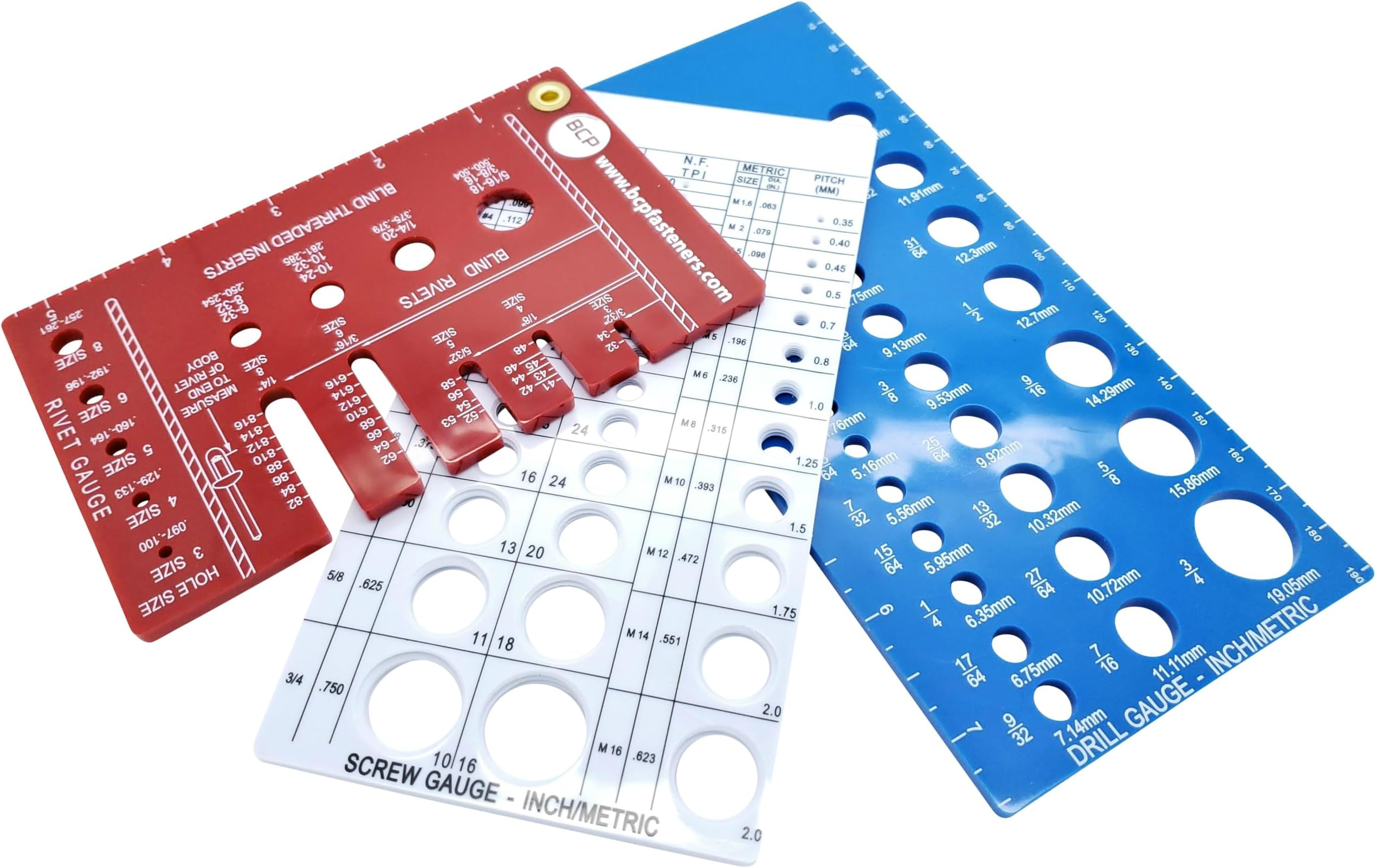 Rivet, Drill Bit, & Screw Thread Combo Fastener Gauge | Metric and SAE | (BCP674)