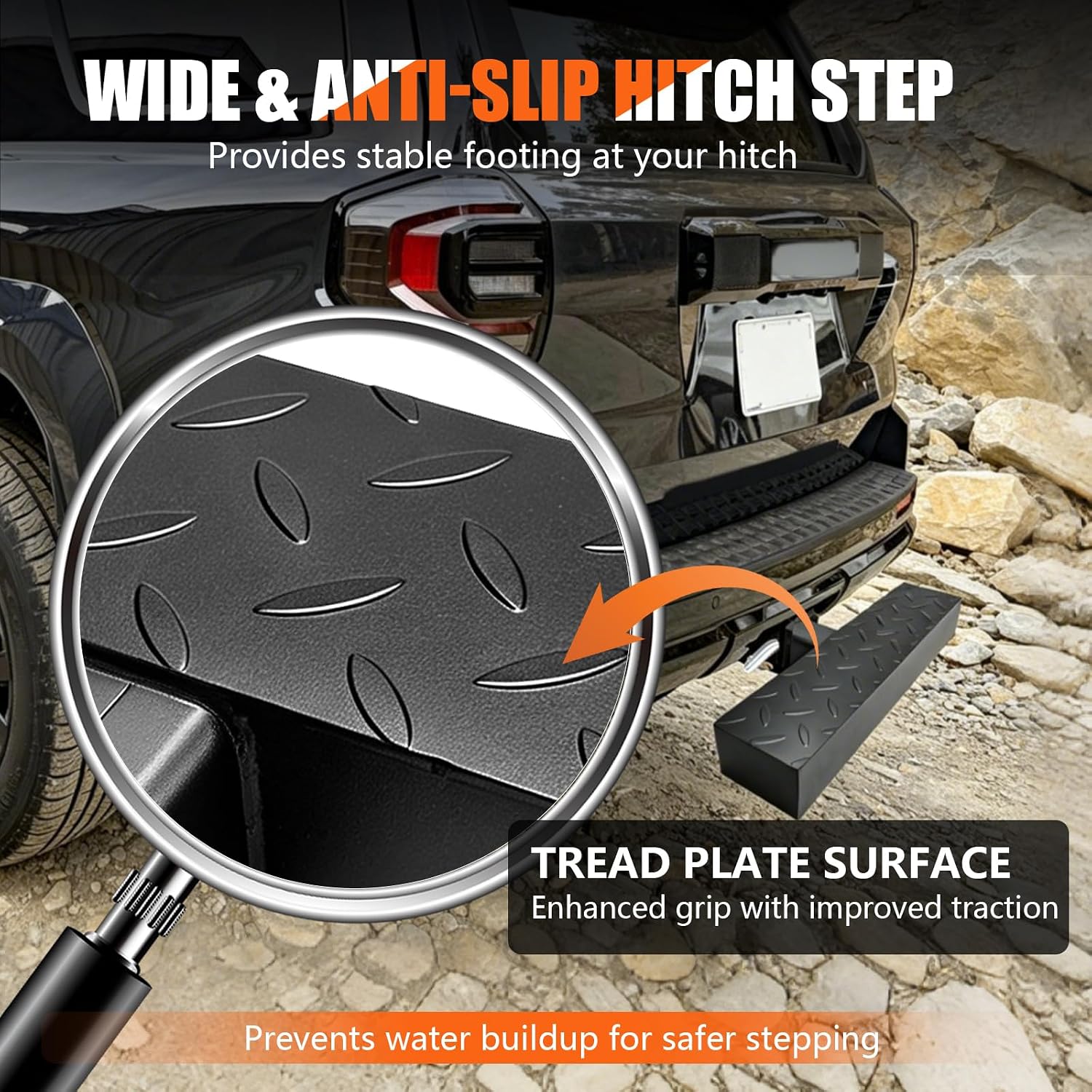 Chelhead Heavy Duty Trailer Hitch Step for 2’’ Receiver Non-Slip Steel Platform Rear Bumper Protection & Truck Bed Step 450 LBS Capacity Compatible with Pickup, Truck, SUV, Van