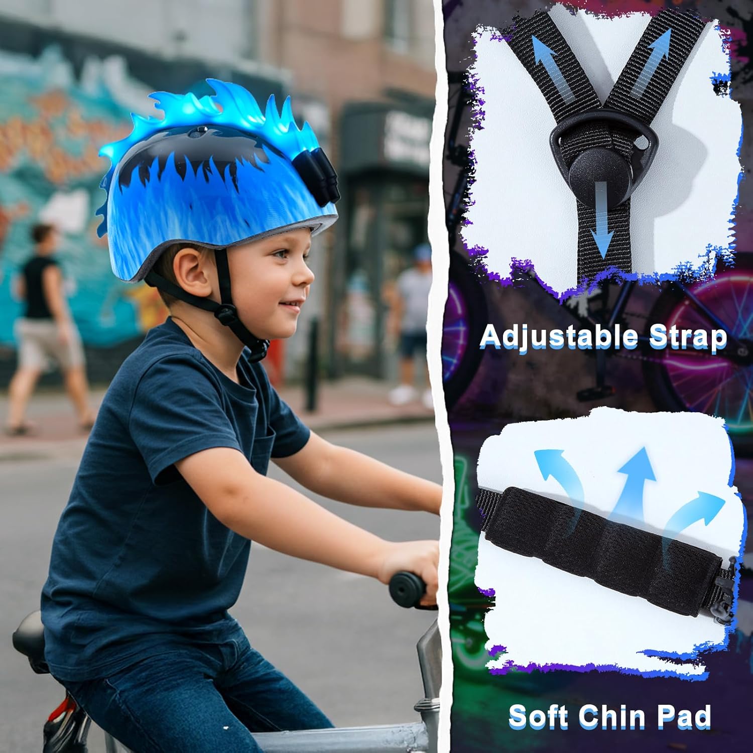 Toddler Bike Helmet with LED Lights, Kids Helmet for Boys 2-6 Years, Adjustable Kids Bike Helmets Toddler Helmets for Bicycle Skateboard Scooter