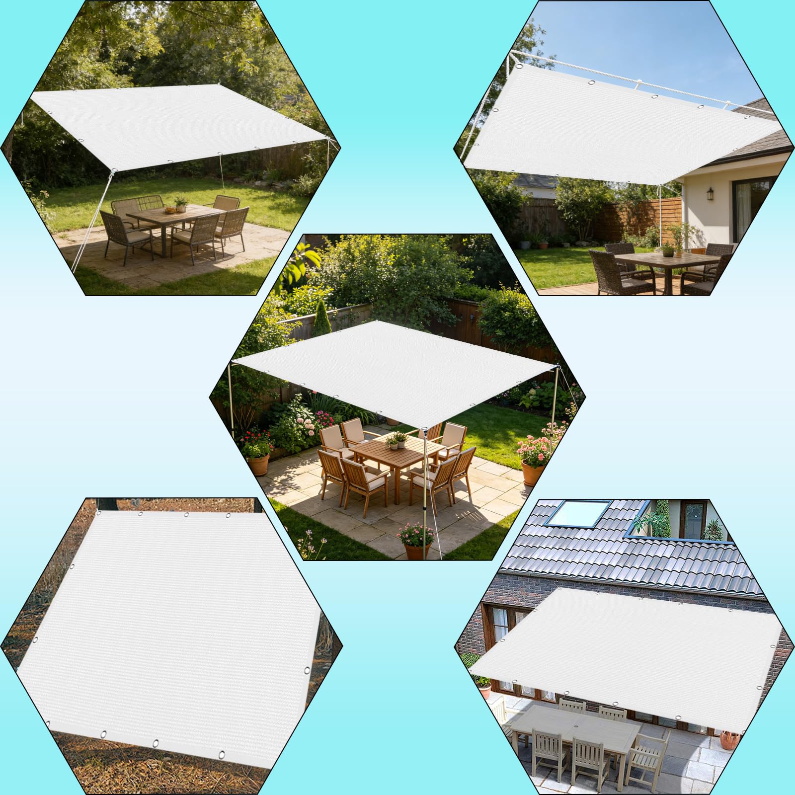 Vela Parasole 4.5 x 6 m in Tessuto Hdpe, Permeabile All'Aria e All'Acqua, Telo Ombreggiante Occhiellato Tenda da Sole Traspirante Rettangolare per Serra Cortile, Bianco