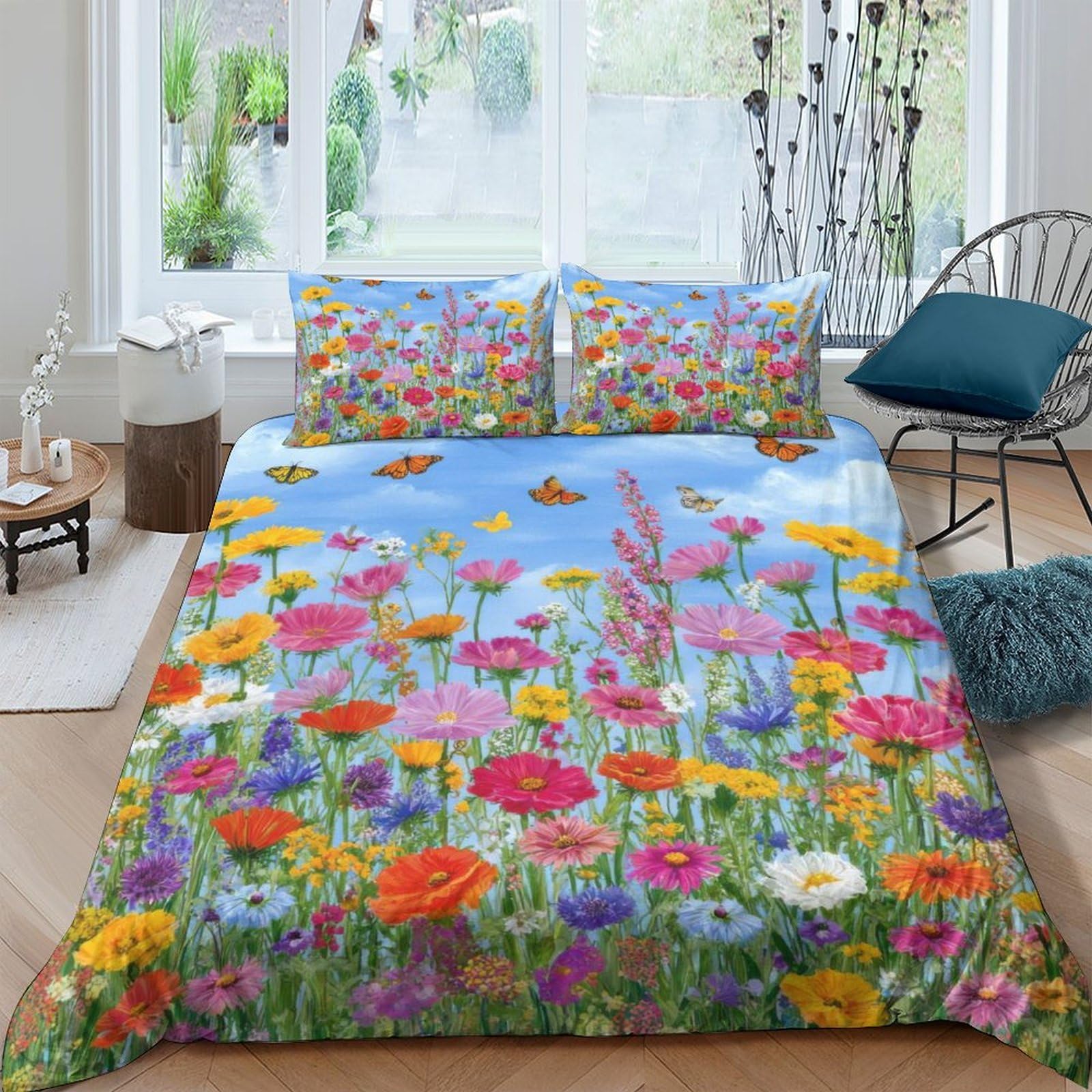 Ctjqhvkz Style-1 3D Printed Wildflower Meadow Fitted Sheet Microfiber Soft Floral Bed Cover Multicolor For Bedroom Dorm Mattress Decor Single（135X200cm）