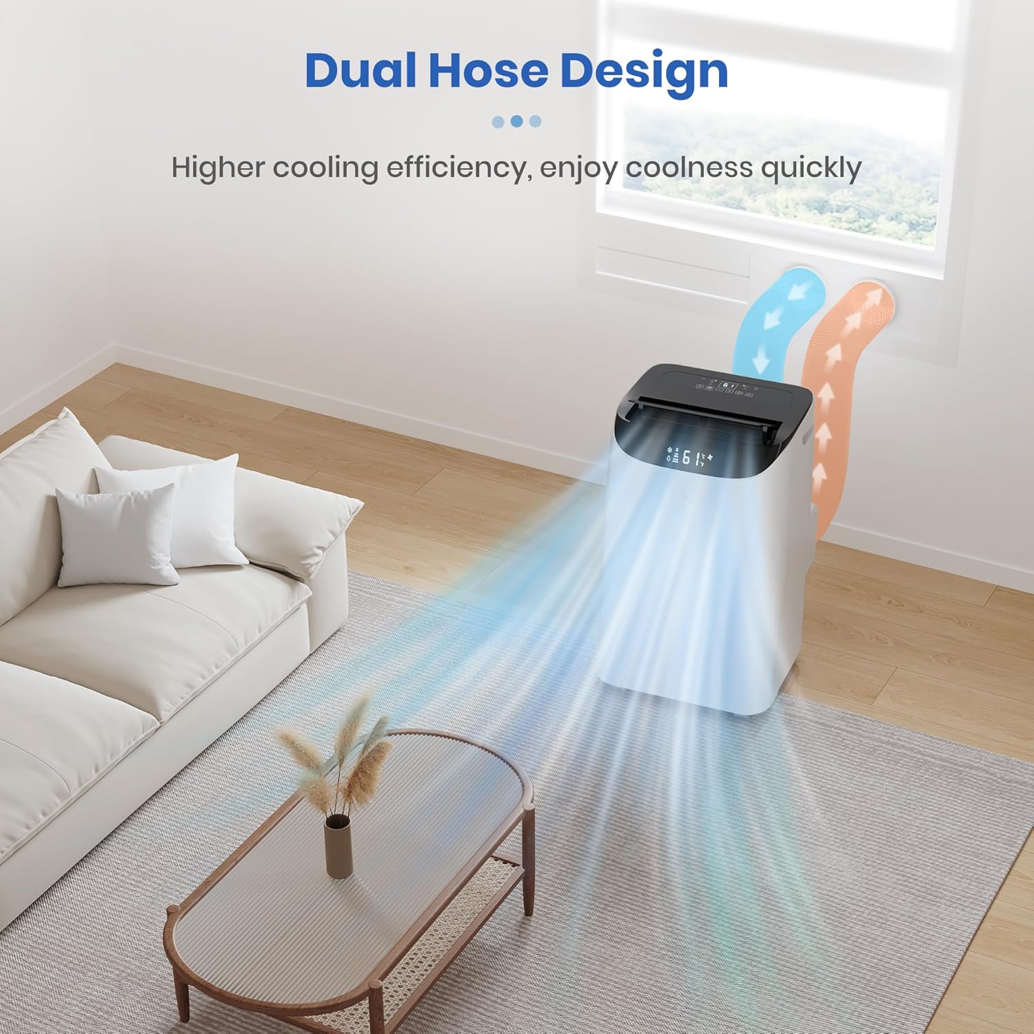 Inverter 16000 BTU Portable Air Conditioner, 3 in 1 Portable Ac Unit Cools Up for Rooms 850 Sq. Ft, Dual Hose Standing AC for Bedrooms with Dehumidifier, Fan, Quiet Sleep Mode, Remote Control