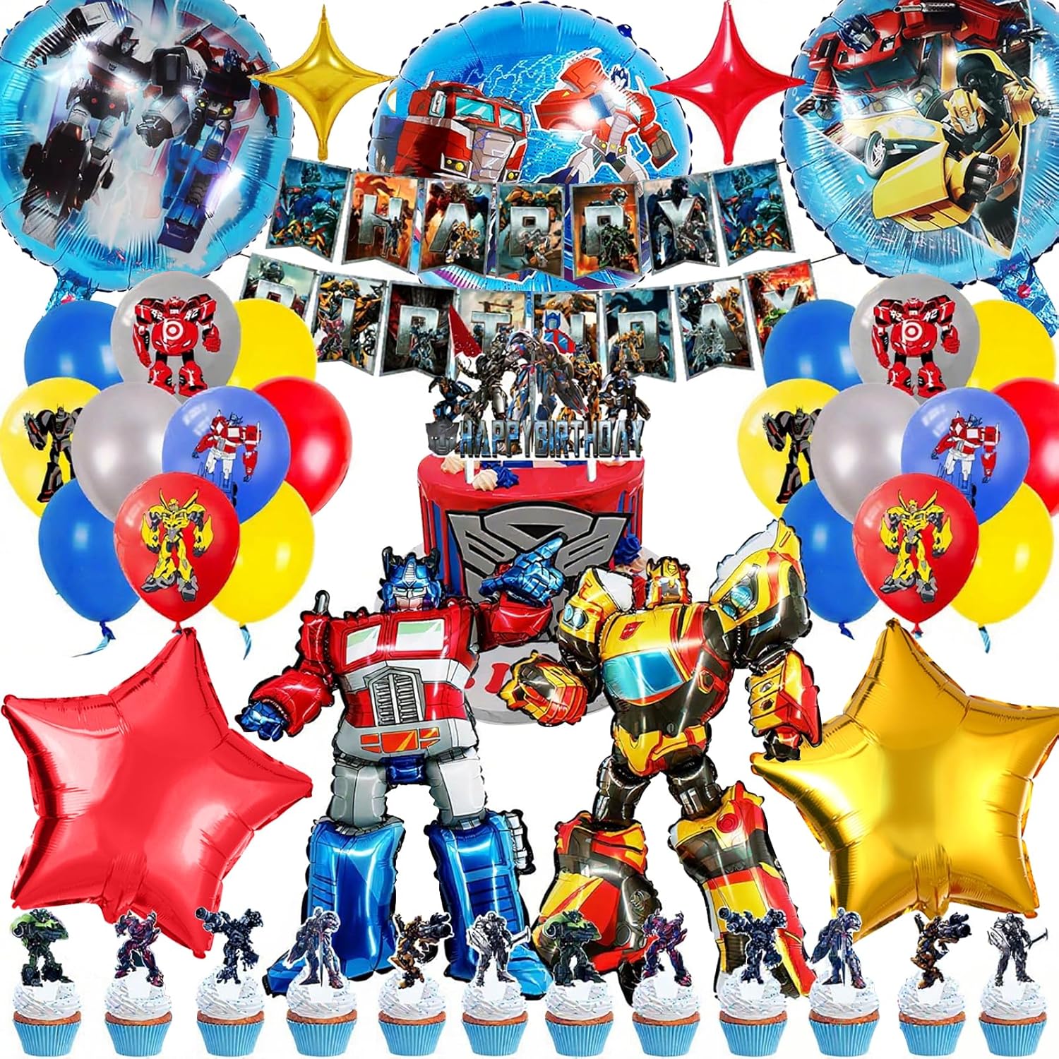 47Pack Party Supplies, Birthday Decorations Set for Boys Balloons, Birthday Foil Balloons, Happy Birthday Banner, Cake Cupcake Toppers