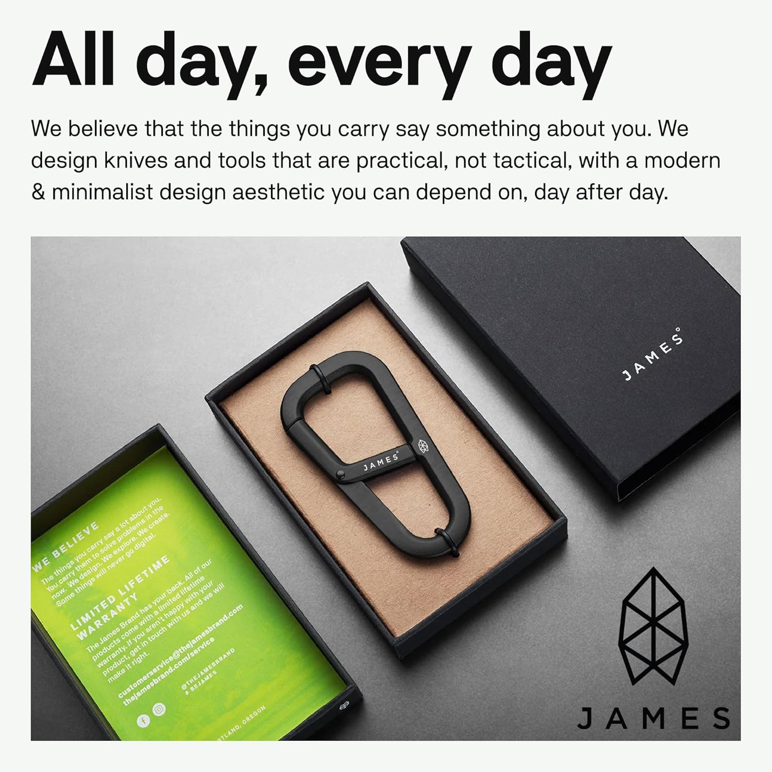 JAMES° Hardin Heavy Duty Forged Carabiner with Tapered Design for Everyday Carry, Aerospace-Grade 6063 Aluminum to Keep Keys and Necessities Secure