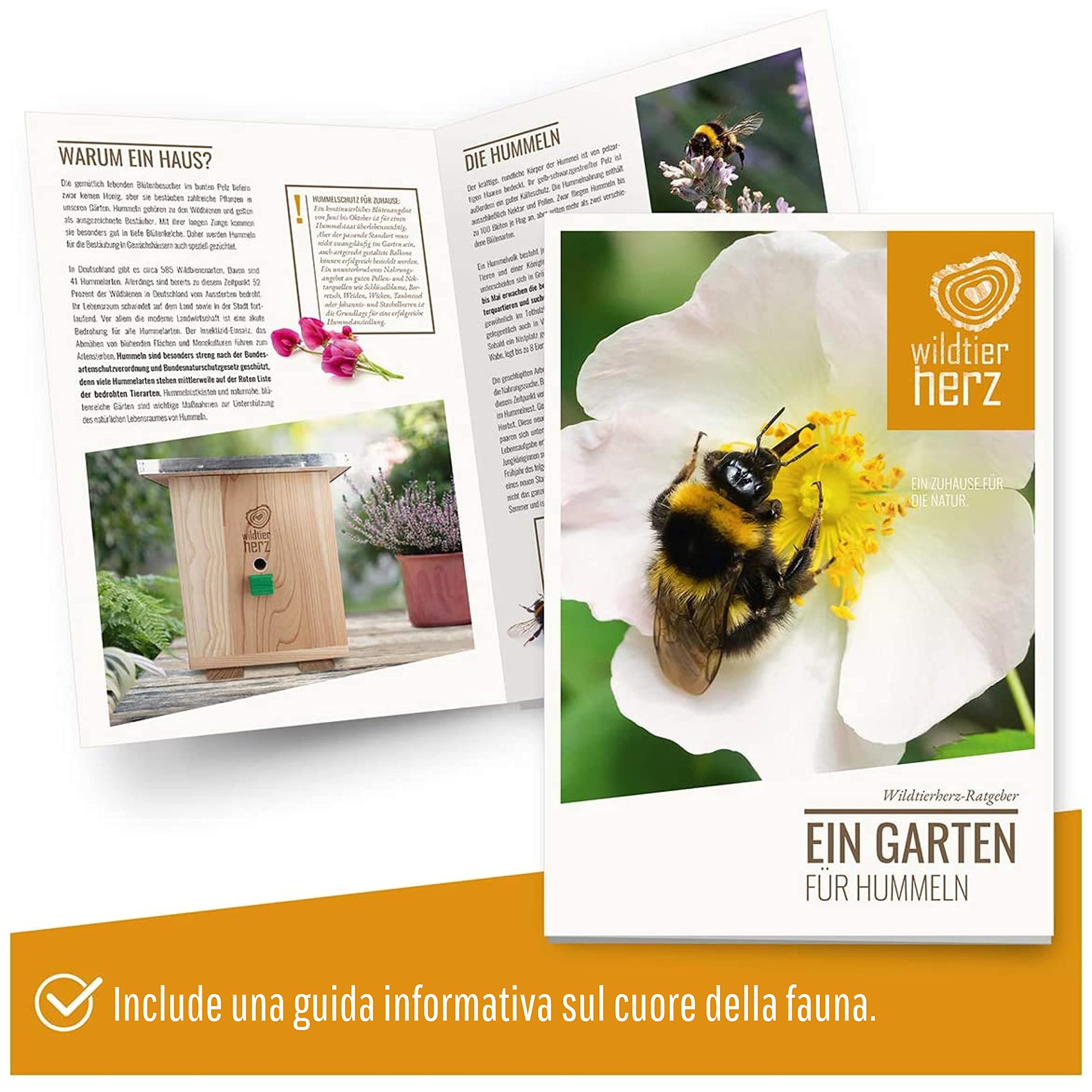 wildtier herz | Casetta in legno da giardino per Bombi - con Materiale per Nidificazione e Attrattivi, Casa per Insetti in Legno - Rifugio Ecologico per Insetti Veri, Casetta Api Solitarie