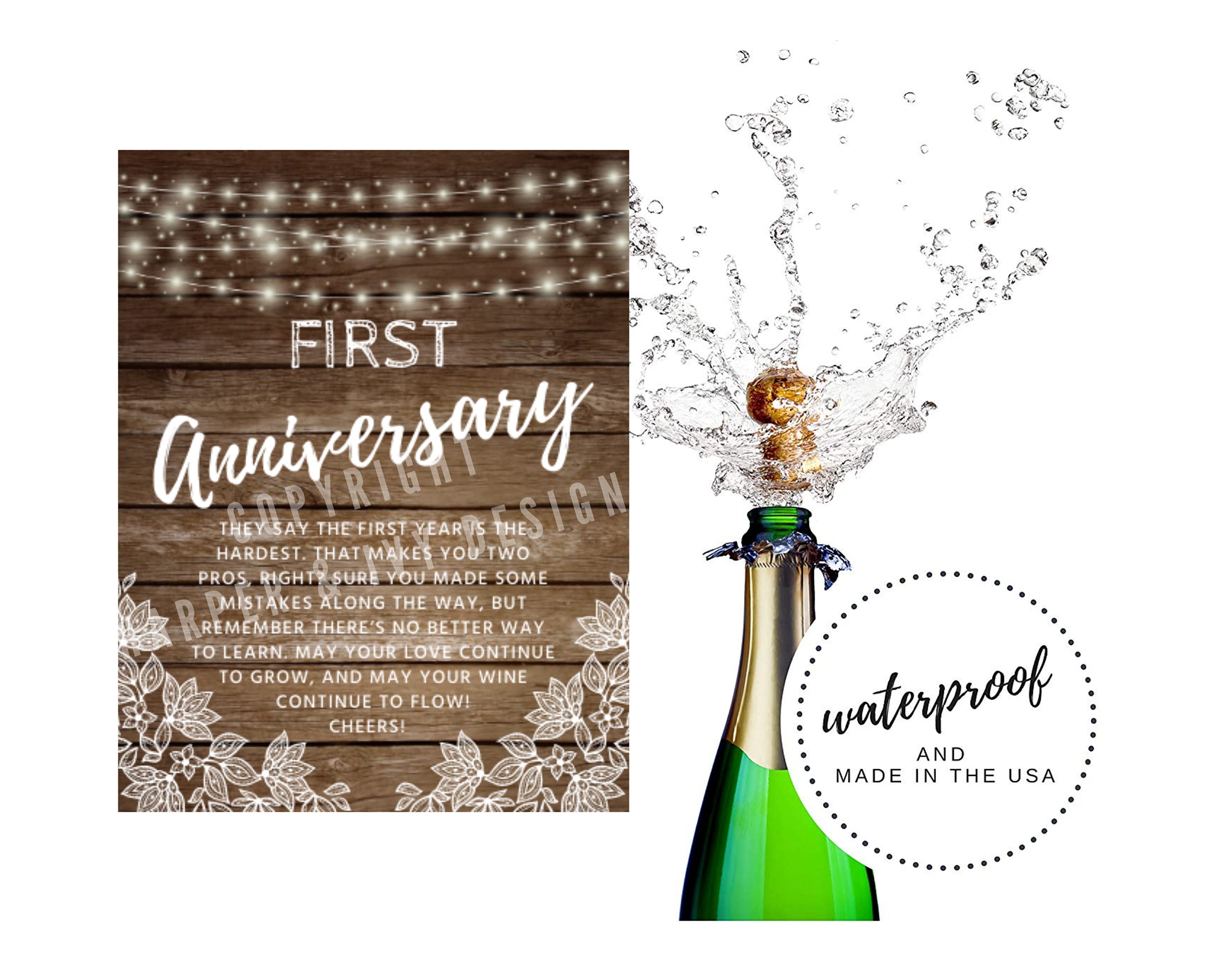 Rustikal Wein Flasche Etiketten für Hochzeit Geschenk, Hochzeit Meilensteine, Hochzeit Firsts zur Brautschmuck Dusche, Verlobung Party, Party, oder Hochzeit Geschenk – Set von 6