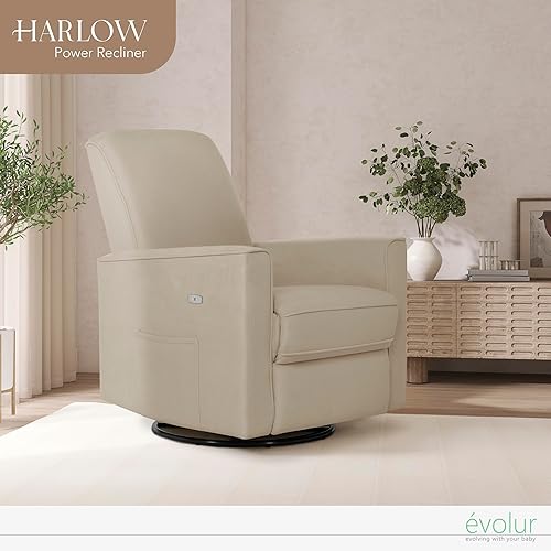 Miniatura 2 de Evolur Harlow - Planeador de asiento tapizado de felpa giratorio balancín puerto USB reclinable eléctrico con masajeador incorporado silla
