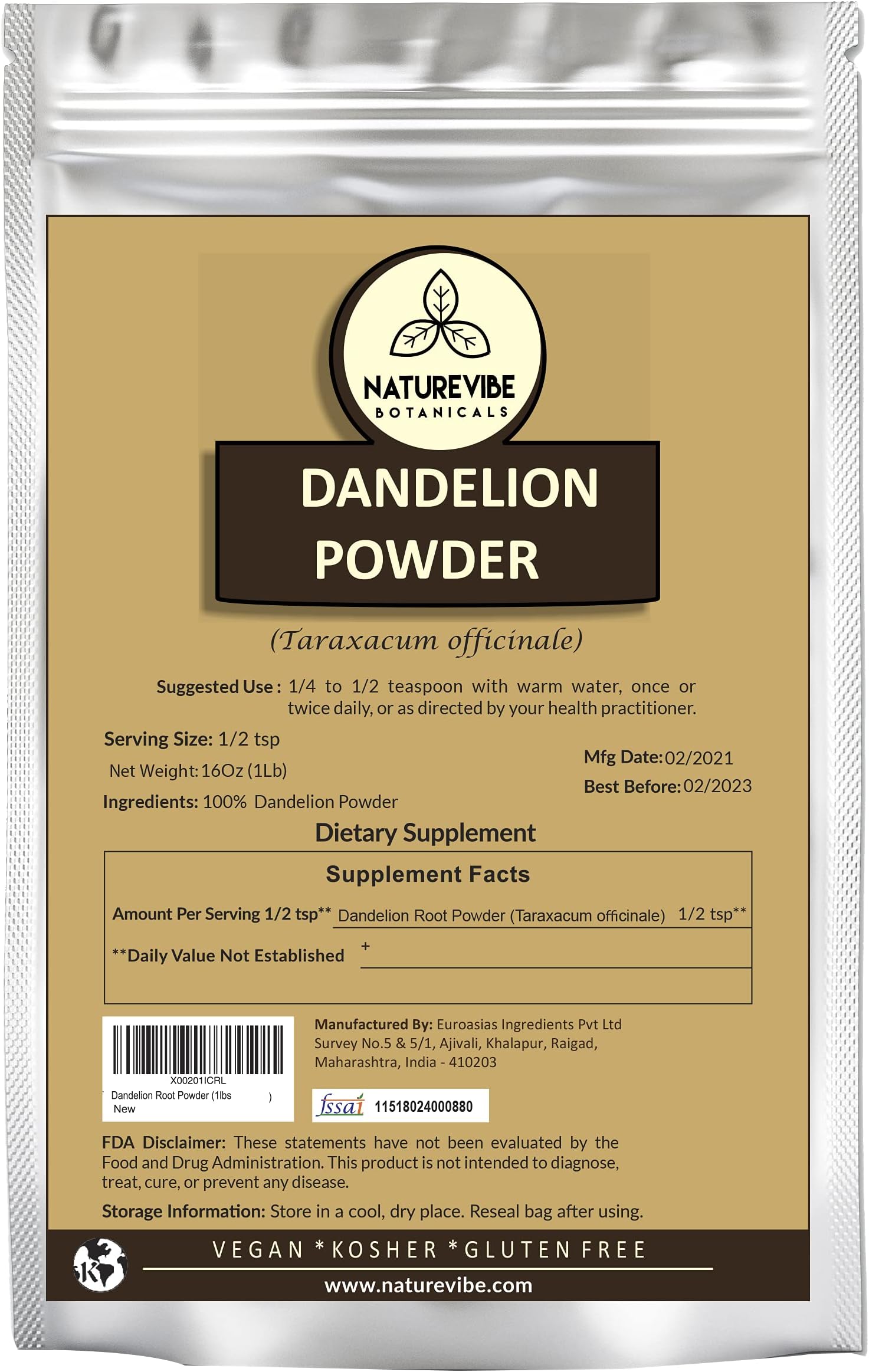 Naturevibe Botanicals Dandelion Root Powder, 1lb | Taraxacum officinale | .. (16 ounces)