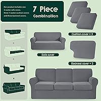 Vista 486 de CHUN YI - Funda elástica para sofá (7 piezas), funda para sofá de 3 plazas con tres respaldos y cojines separados con banda elástica, tela jacquard