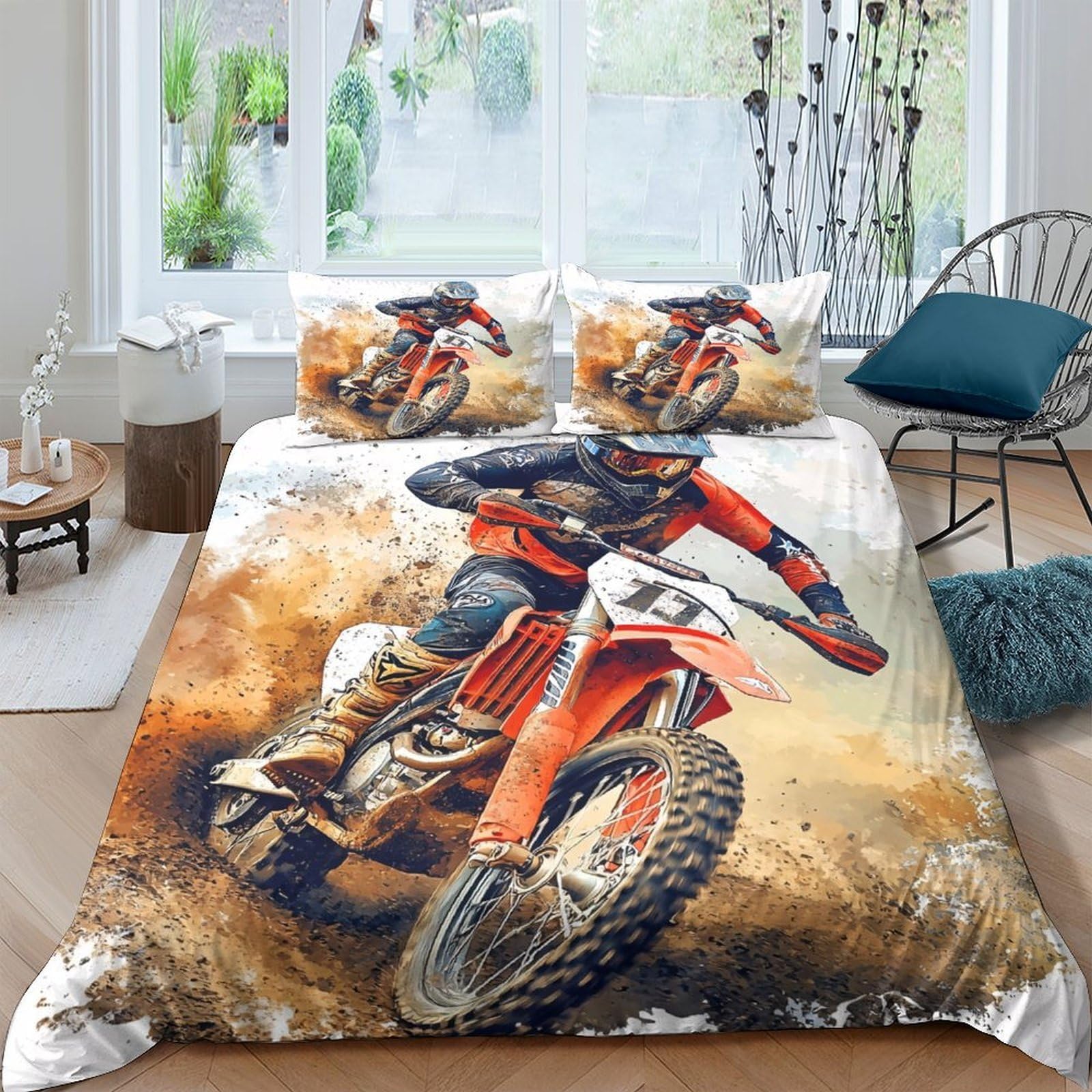 Ctjqhvkz Style-1 3D Printed Motocross Racing Fitted Sheet Microfiber Soft Durable Dirt Bike Bed Cover For Bedroom Dorm Mattress Decor Single（135X200cm）