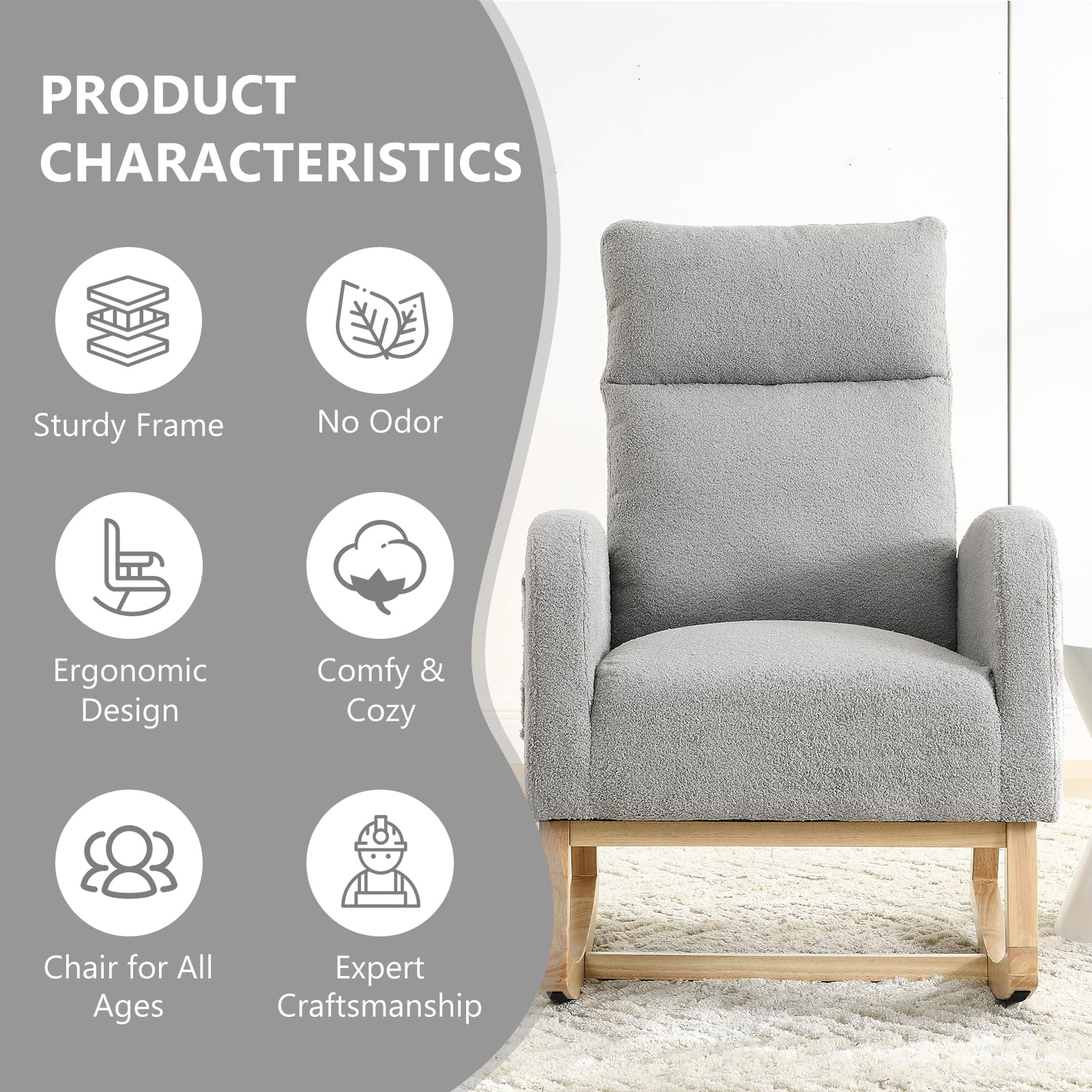 Nursery Rocking Chairs NIOIIKIT Modern Nursery Rocking Chair With ...