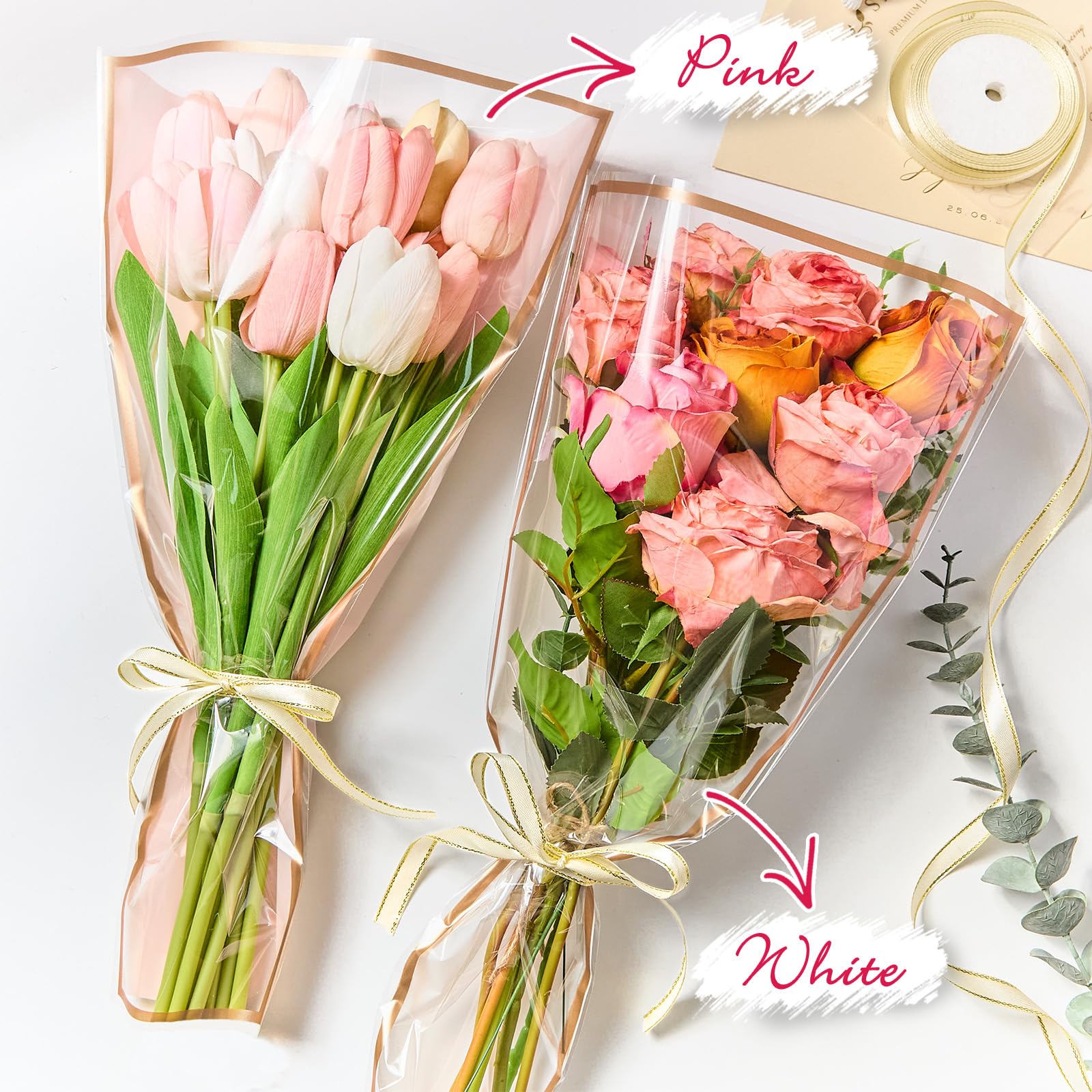 Papel De Regalo Floral Impermeable Con Cinta - Pack De 40 Hojas 63x63 Cm, Ideal Para Ramos Y Manualidades
