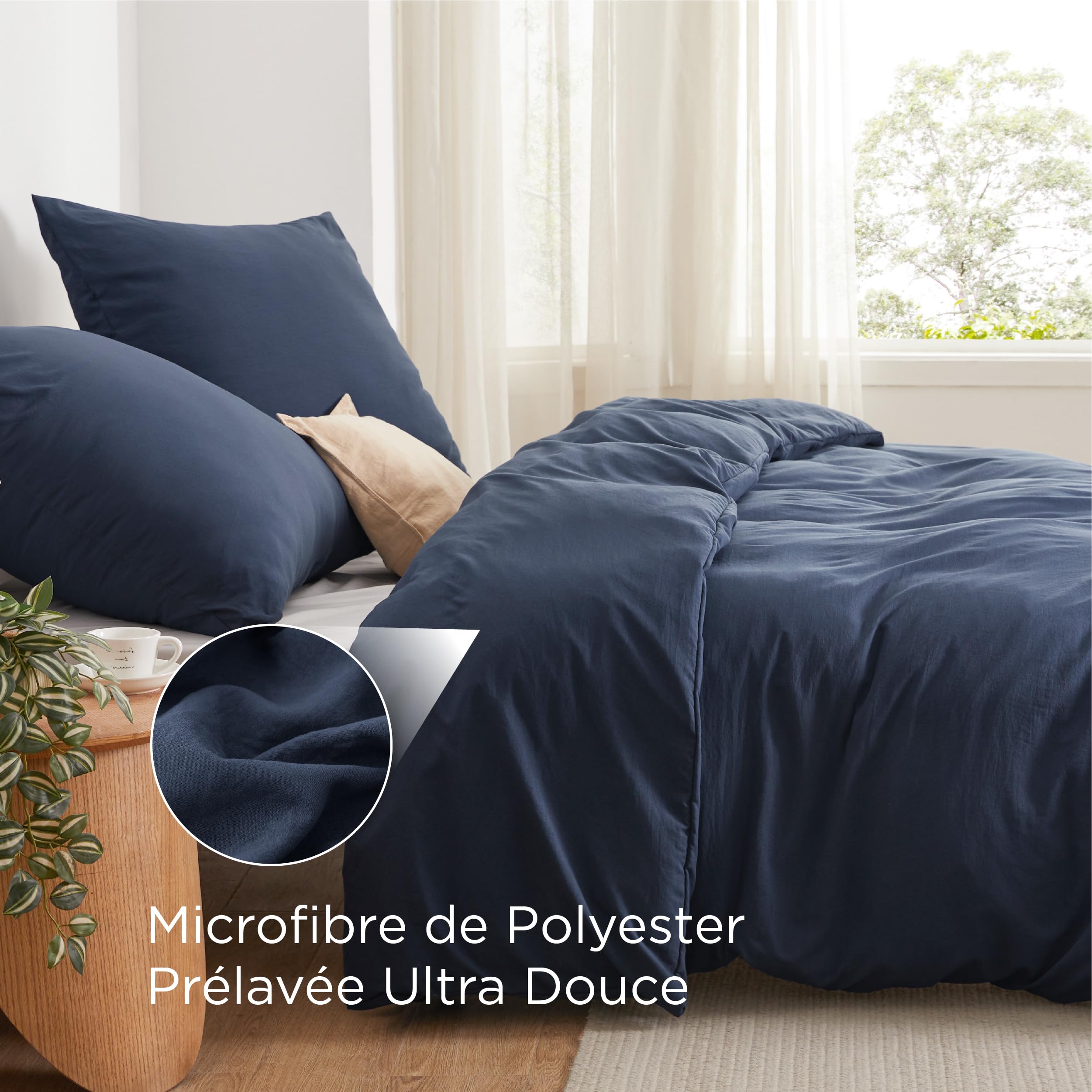 BEDSURE Pościel 240 x 220 cm, 3-częściowa, granatowa – miękka pościel z poliestru Öko-Tex z mikrofibry, 1 poszwa na kołdrę 240 x 220 cm z zamkiem błyskawicznym i 2 poszewki na poduszkę 65 x 65 cm