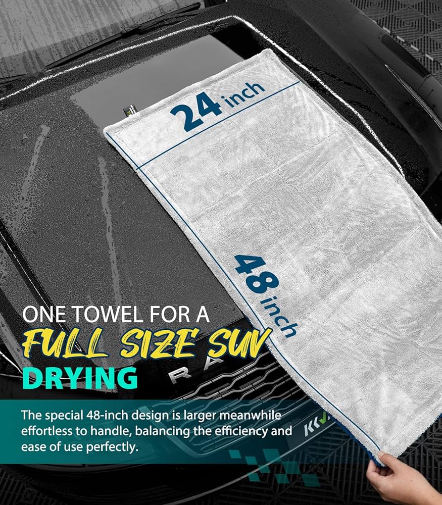 WEST BROS Extra Large Car Drying Towel - 800 GSM Premium Microfiber Drying Towels For Cars - Car Drying Towels Extra Large Super Absorbent, Professional XL Car Towel For Any Vehicle - 40x24, Green