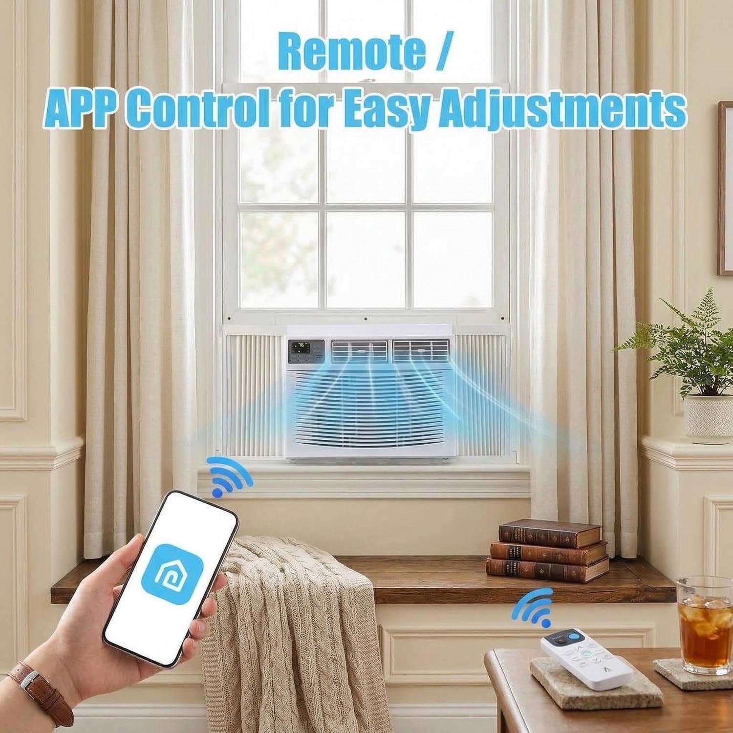 12,000 BTU Window Air Conditioner 115V, WiFi Enabled Smart AC Unit with App and Remote Control, Cools Rooms Up to 550 Sq Ft, 3-in-1 Cooling Dehumidifier Fan Modes, 4 Fan Speeds