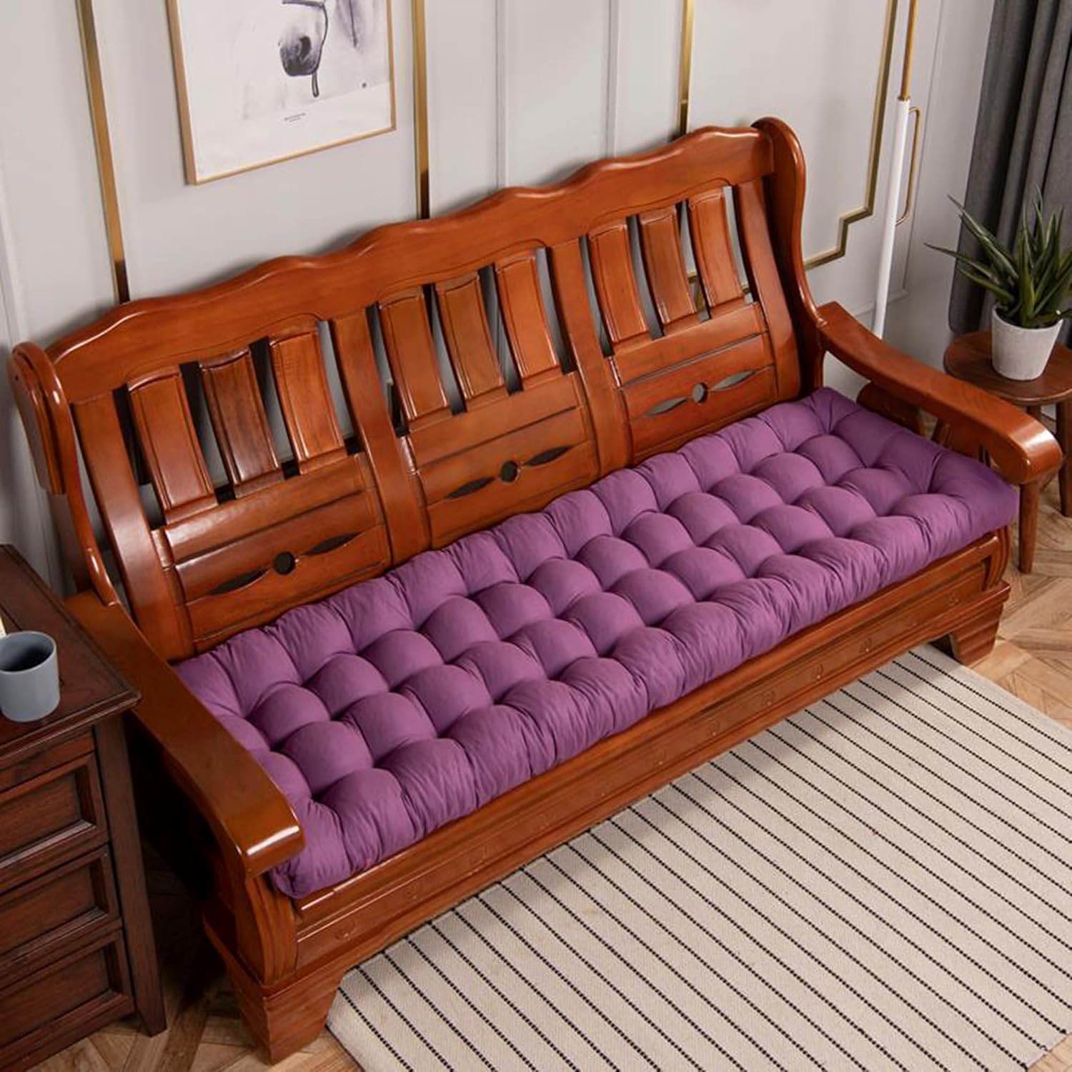 厚さ8cmのガーデンベンチクッション 長方形シートパッド 2～3人掛けベンチ スイングチェア 木製家具 屋内・屋外兼用 パープル