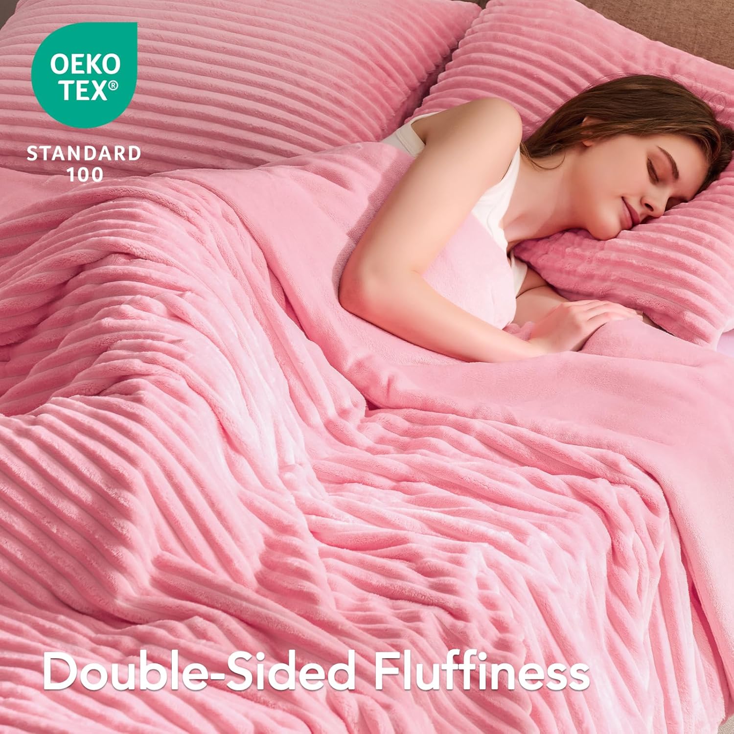 Fleece Comforter Set Twin Size-Super Warm & Lightweight Fluffy Winter Comforter(68"x88"), Luxury Fuzzy Pink Bed Set with 1 Pillowcase - Image 2