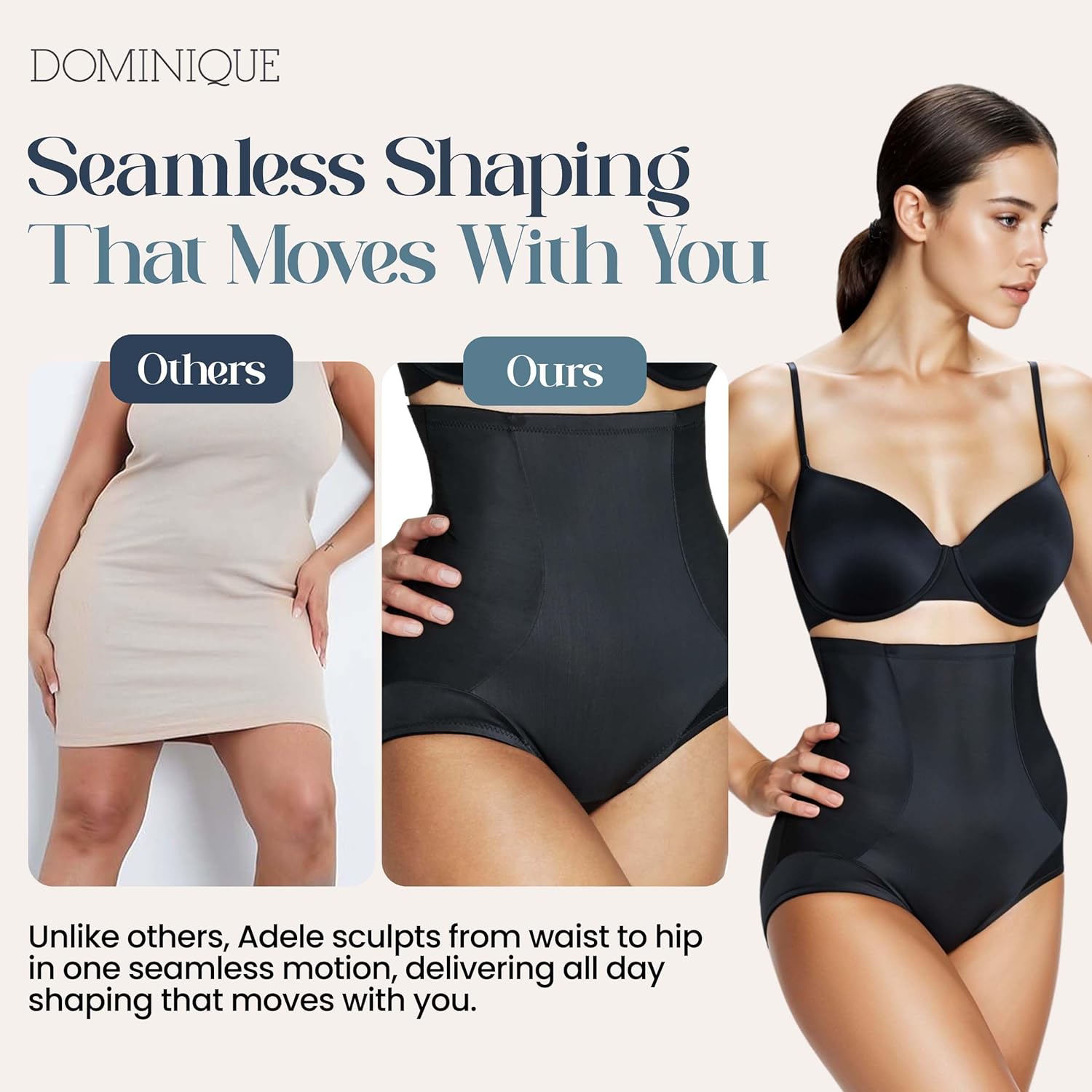 Dominique Women’s Adele Medium Control Hi Waist Shaper Brief #3002 – Tummy, Hip & Rear Slimming Shapewear