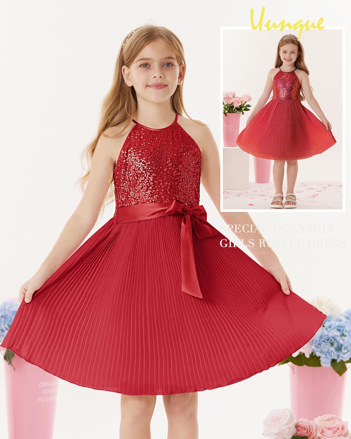 GRACE KARIN Girls Sequin Dress Christmas Party Dance Formal Birthday Fancy Sparkly Halter Chiffon Dresses Size 5-14 - Image 5