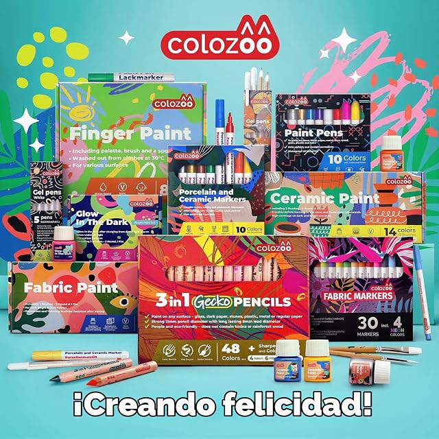 Foto 7 de 7 de colozoo Lápices de colores 3 en 1 set, 48 con sacapuntas y pinceles