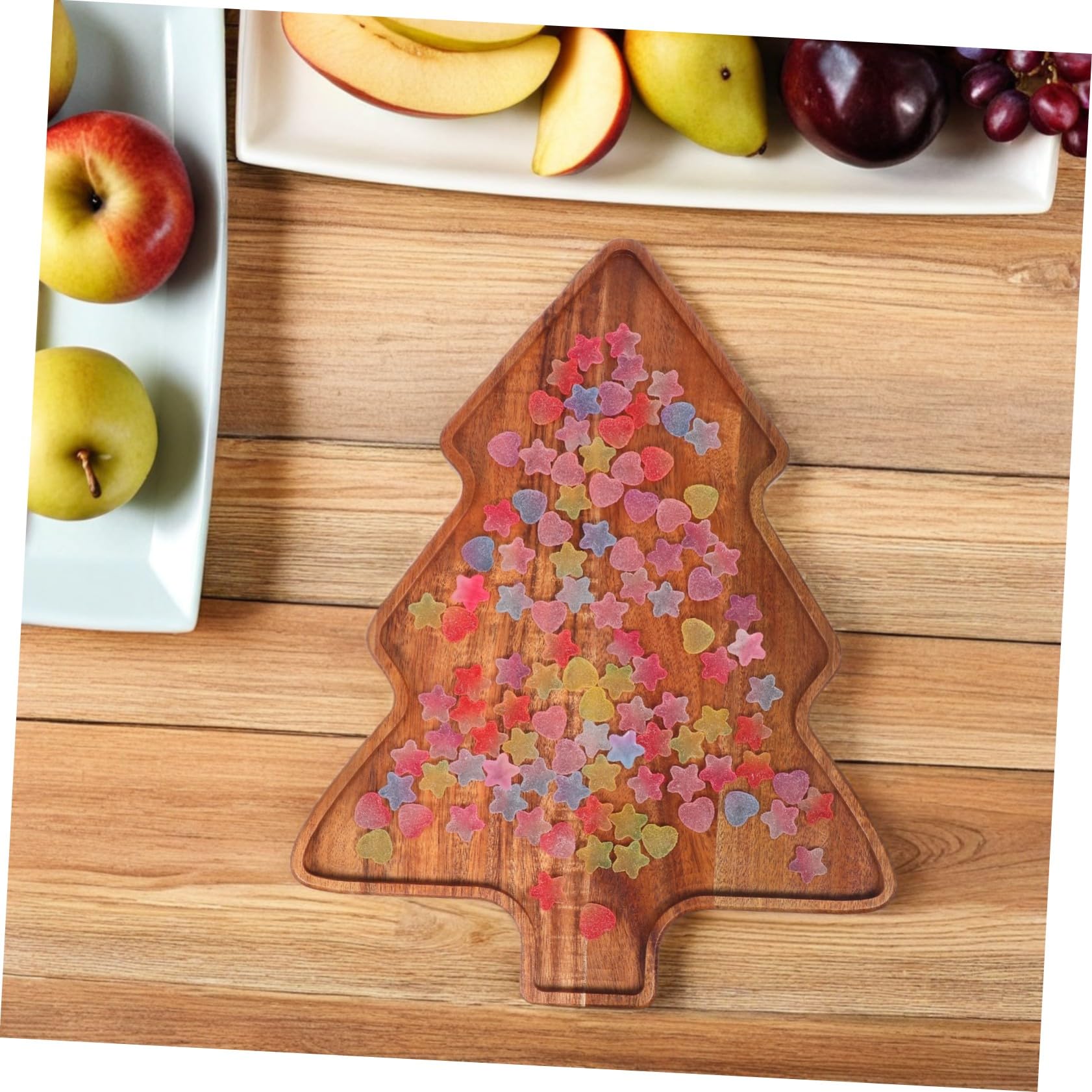 ERINGOGO Bandeja Decorativa de Madera de Acacia Forma de Árbol de Navidad Plato para Aperitivos y Postres para Fiestas Navideñas y Reuniones Familiares