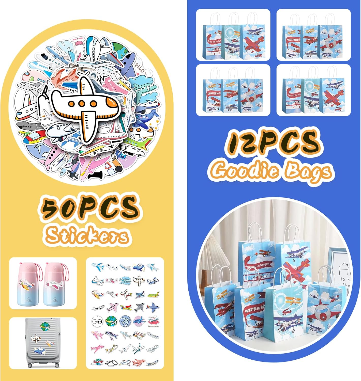 Airplane Party Favors Themed Birthday Decorations Pilot Air Plane Airliners Fighters Jets Supplies Include Keychains Bracelets Goodie Bags Stuff Stickers Game Toy Gifts Set for Pinata Filler