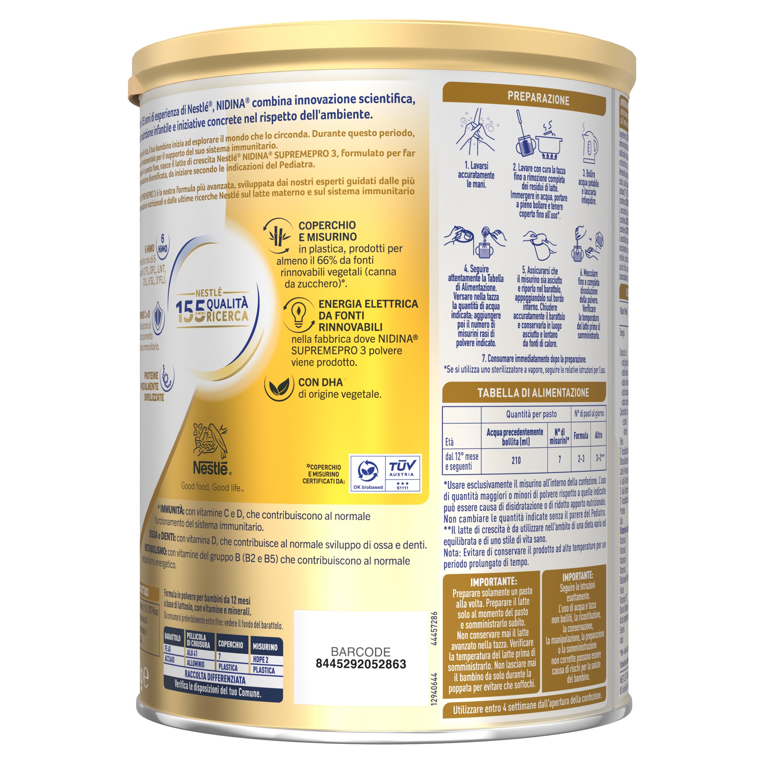 NIDINA SUPREMEpro 3 Latte di Crescita Polvere da 12 mesi, Latta 800g