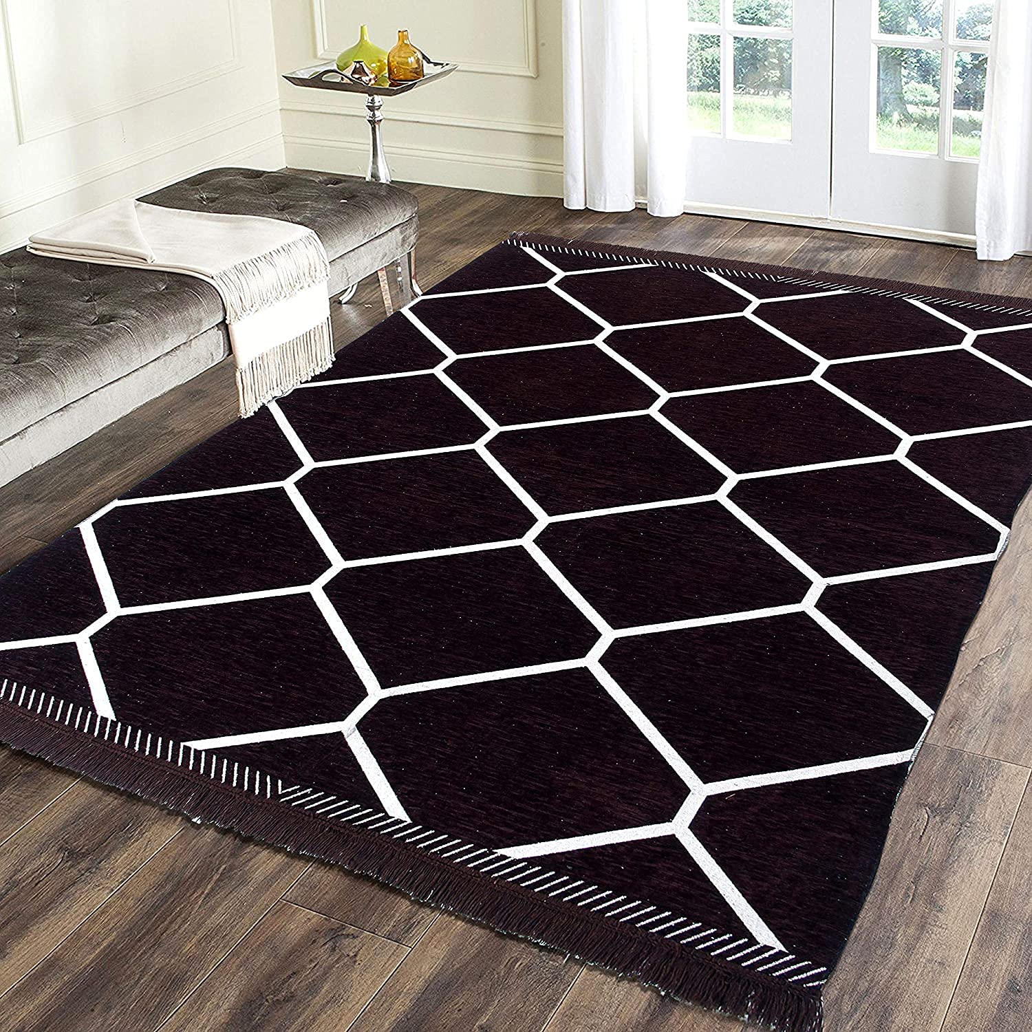 Sparrow World Exclusive Chennille Living Room Carpet,Area Rug,Durries,BedCover || 3X5 FEET || (Brown)-image-31