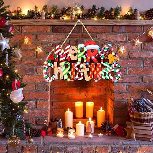 Miniatura 6 de Letrero de puerta con texto en inglés "Merry Christmas", decoración de árbol de Navidad, adorno de madera para colgar cabina de fotos con cuerdas de