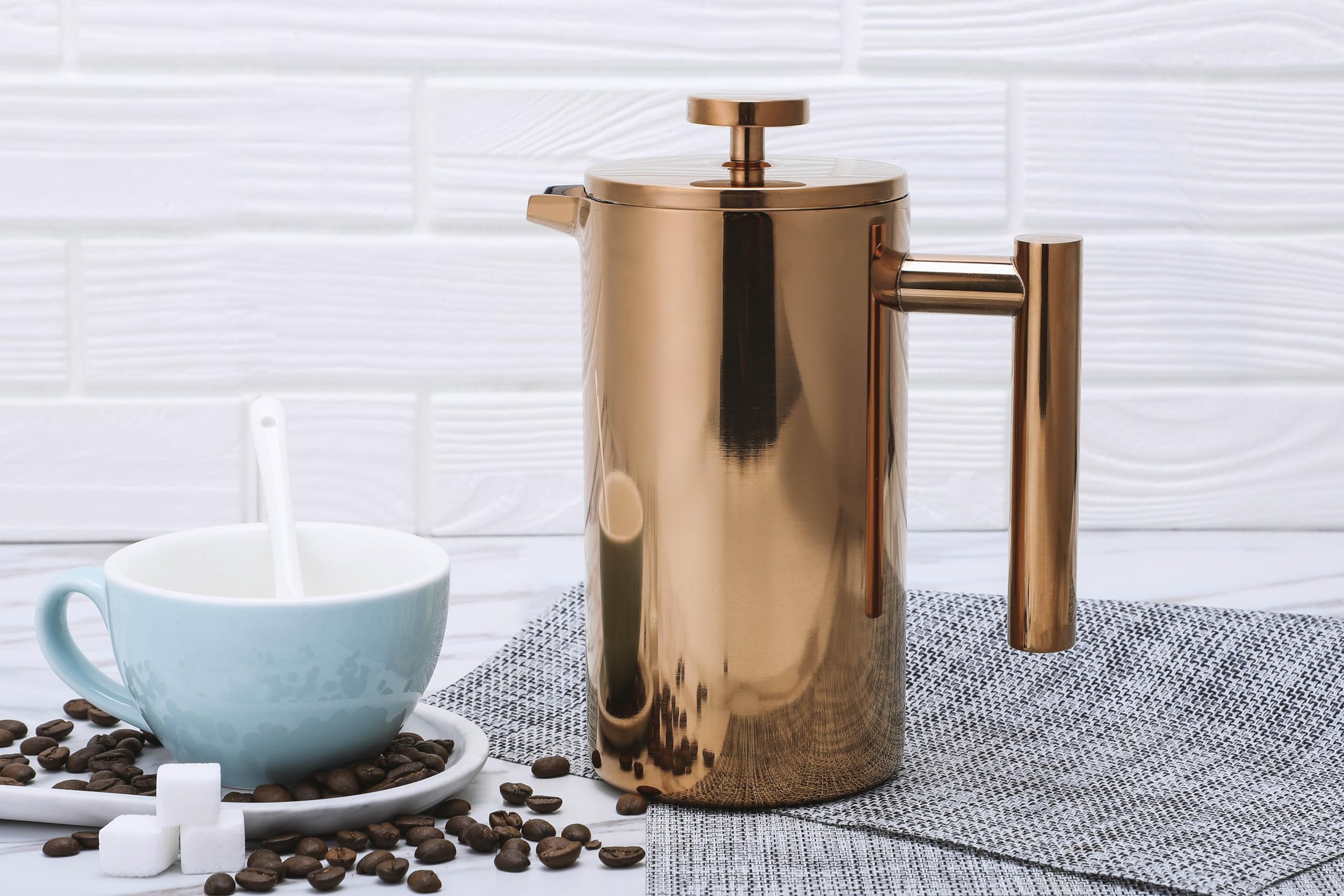 ECHTWERK French Press zaparzacz do kawy ze stali nierdzewnej, z podwójnymi ściankami, z filtrem zaciskowym, do domu, na kemping i do biura, edycja miedziana, 800 ml