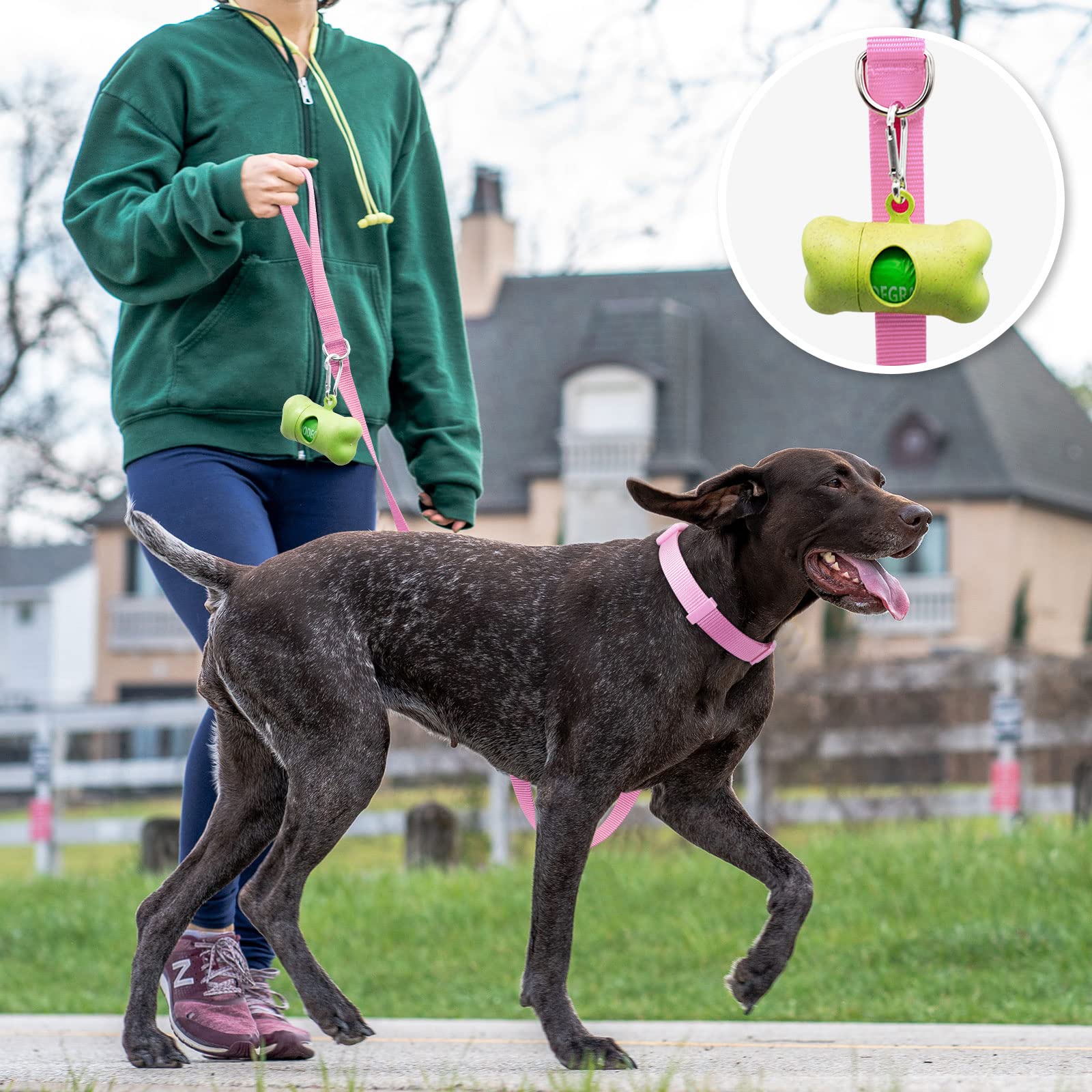 azuza Nylon Dog Collar and Leash Set, Strong & Durable Basic Style Leash and Collar with ID Tag Ring, Available in Multiple Lengths for Medium Dogs, Pink,M