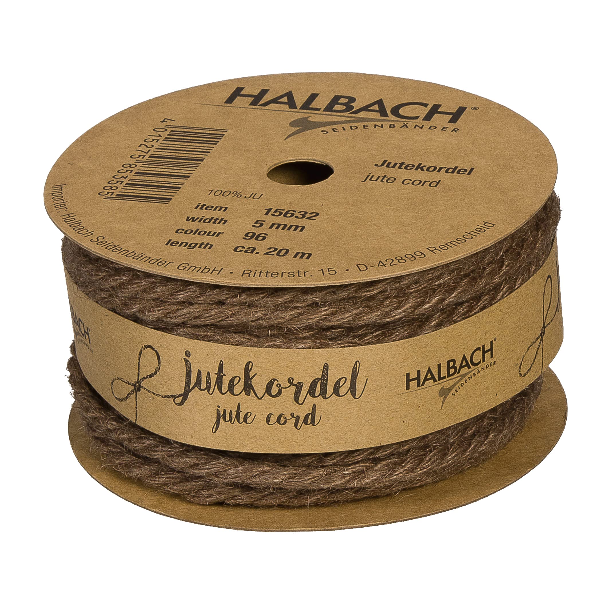Halbach Seidenbänder Sznurek jutowy, juta, brązowy, 5 mm | 20 m