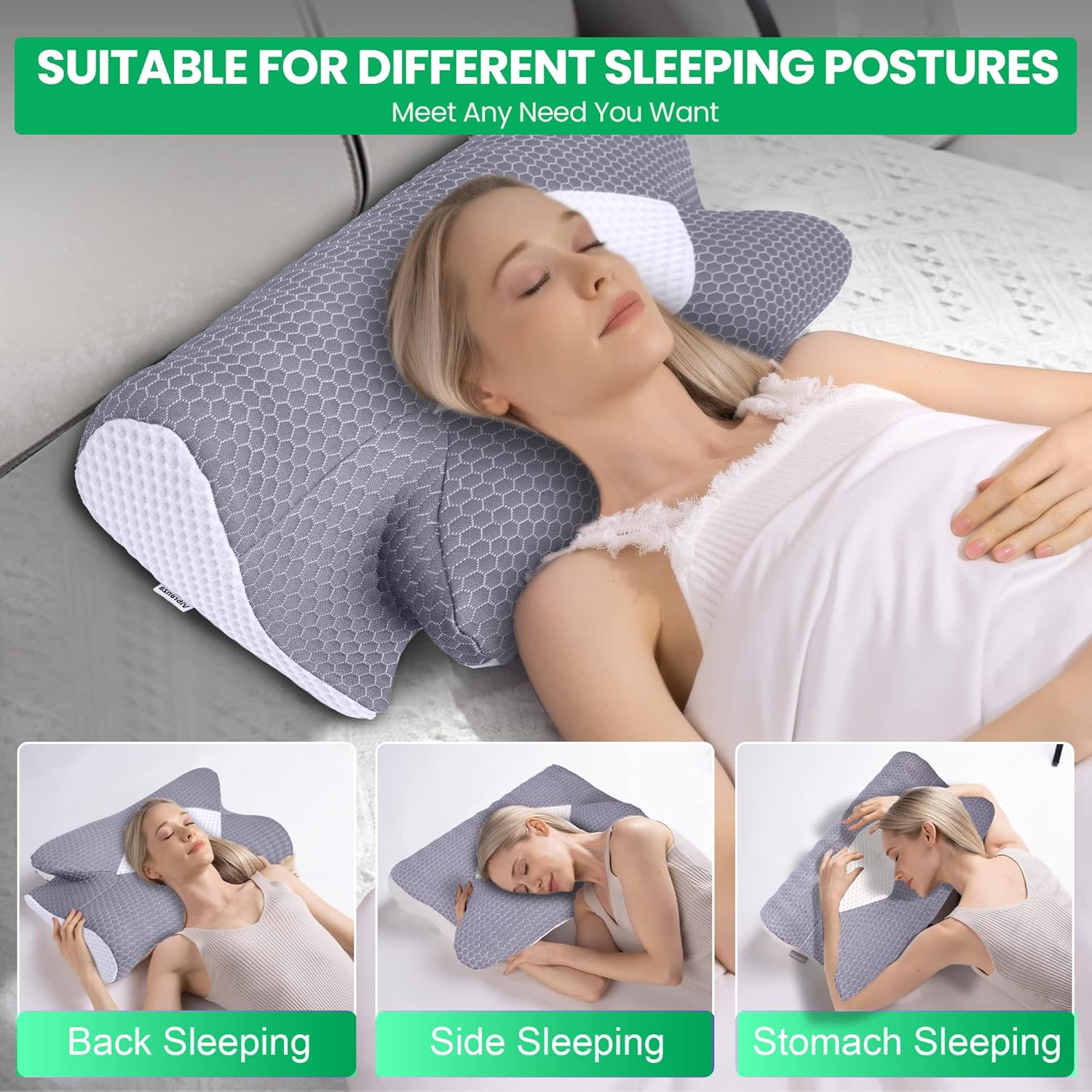 Cervical Neck Pillow for Sleeping, Memory Foam Pillows for Neck and Shoulder Pain. Hollow Design Odorless Memory Foam Pillows, Ergonomic Orthopedic Support Pillow for Side Sleepers, Back and Stomach