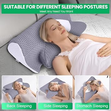 Cervical Neck Pillow for Sleeping, Memory Foam Pillows for Neck and Shoulder Pain. Hollow Design Odorless Memory Foam Pillows, Ergonomic Orthopedic Support Pillow for Side Sleepers, Back and Stomach