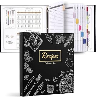 Dahey Waterproof Recipe Binder with 50 Plastic Sleeves, 30 Sheets, Dividers & Stickers - Family Cookbook Organizer