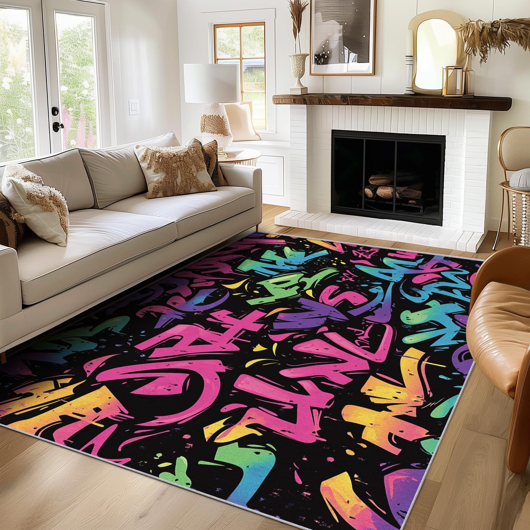 ZDABAOEC Graffiti Rugs Bedroom for Boys - Graffiti Rugs - Colorful Home Decor, Street Art Carpet, Kids Boys Girls Rome Decor, Washable Non Slip Small Rug, Anti Slip Low Pile Area Rug, 50 x 80cm