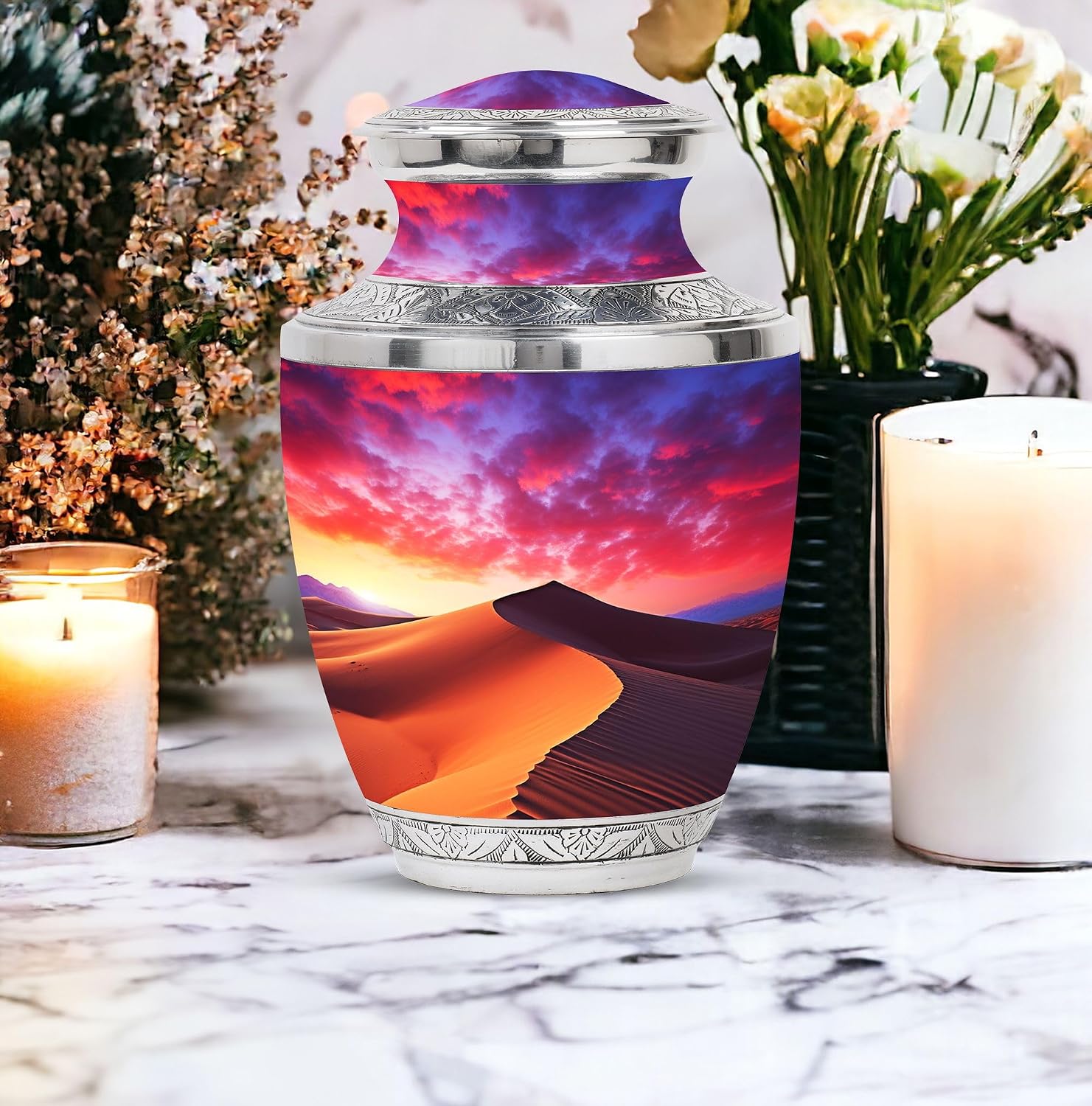 The Desert'S Fiery Breath at Sunset - Sunset Urn, Desert Sands Urn, Decorative Urn, Cremation Urns Adult Human, Urns for Human Ashes Extra Large - 10"