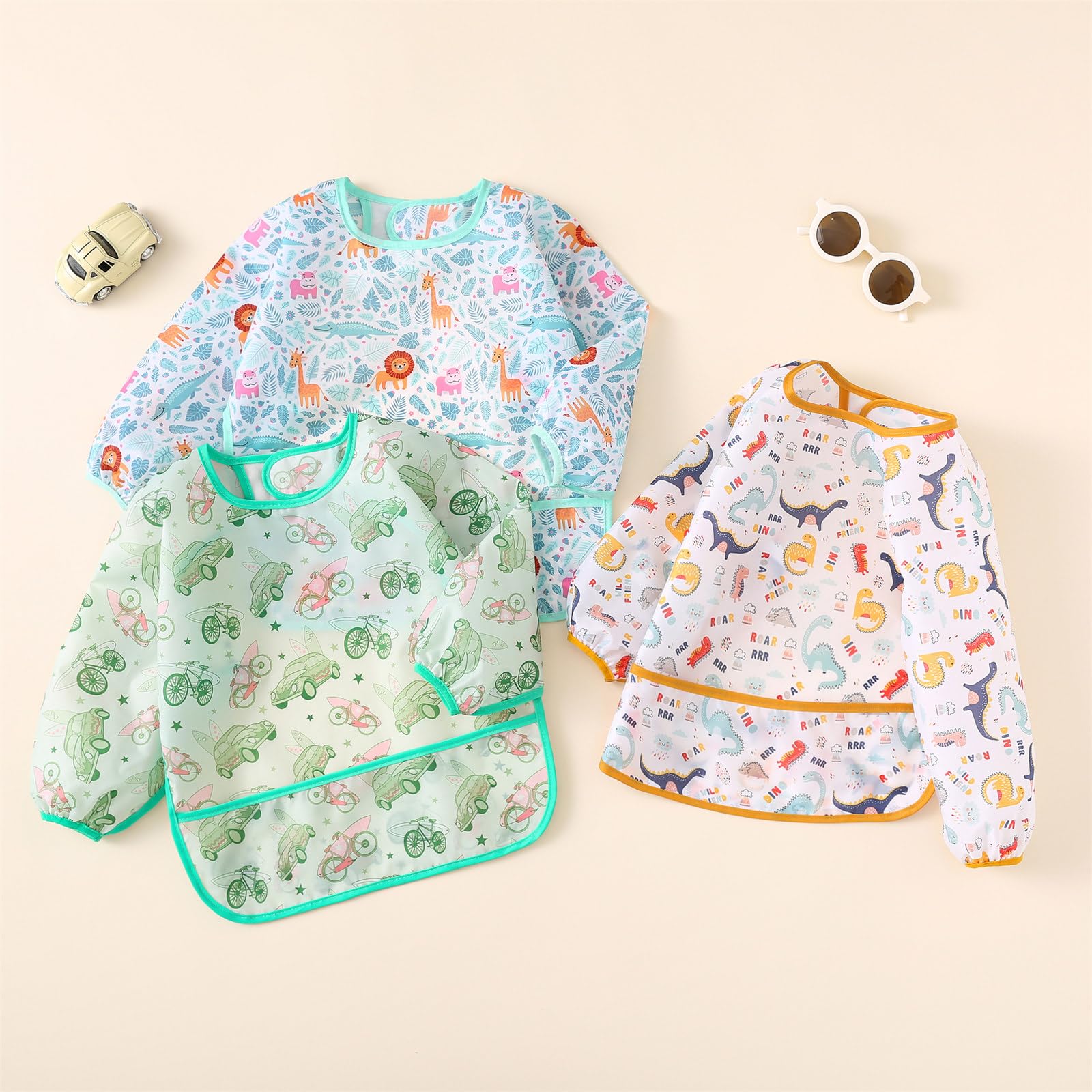Bavoirs Manches Longues,Lot de 5, Imperméable Bebe Enfant Bavoir Tablier 5 à 30 Mois