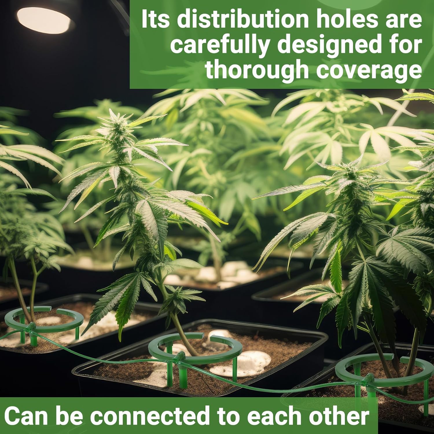 4 Sets Water Ring 3 Leg Support Drip Emitter Drip Ring with 1/8 Inch Barbed Inlet Fitting Removable Stakes for Grow Media Irrigation System Rain Watering Tree Plants, Green (9 Inch)