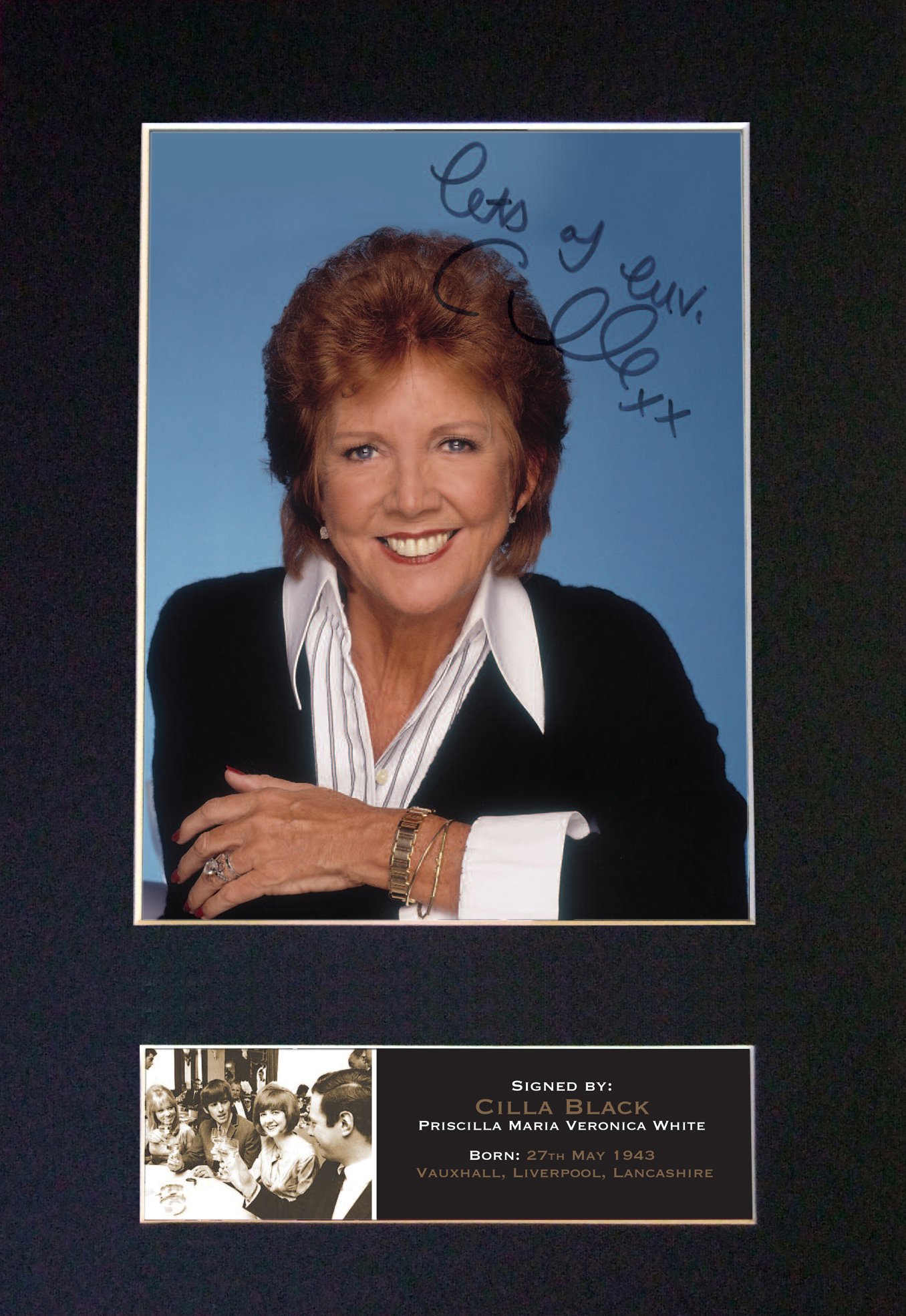 The Autograph Collector Gold,Black Cilla Black Signed Autograph Mounted Photo Reproduction Print A4 Very Rare (297 X 210Mm) #545 (Mount & Print (Not Framed))