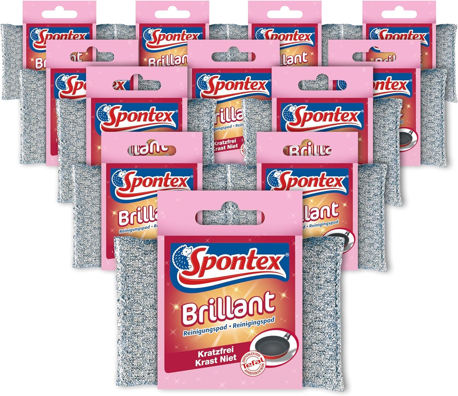 Spontex Brillant - Confezione da 12 tamponi per la pulizia delle superfici delicate, antigraffio e a lunga durata, argento e rosa