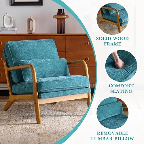 Miniatura 112 de Karl home Silla decorativa moderna de mediados de siglo con almohada, silla tapizada de tela bronceadora, con brazo de salón con marco de madera