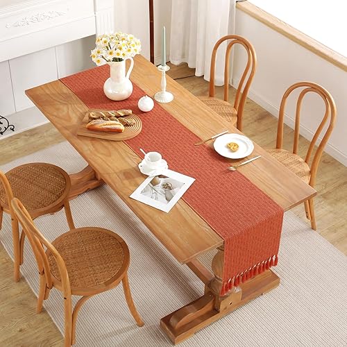 Miniatura 2 de Laolitou Camino de mesa rústico de otoño con borlas, camino de mesa bohemio de Acción de Gracias, 72 pulgadas de largo para fiestas de vacaciones,