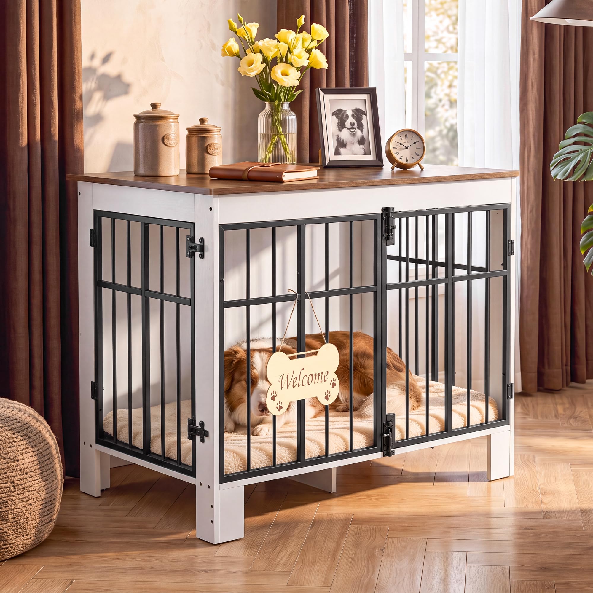 DWVO 80CM Dog Crate Furniture, Dog Kennel Indoor for Small/Medium Dogs