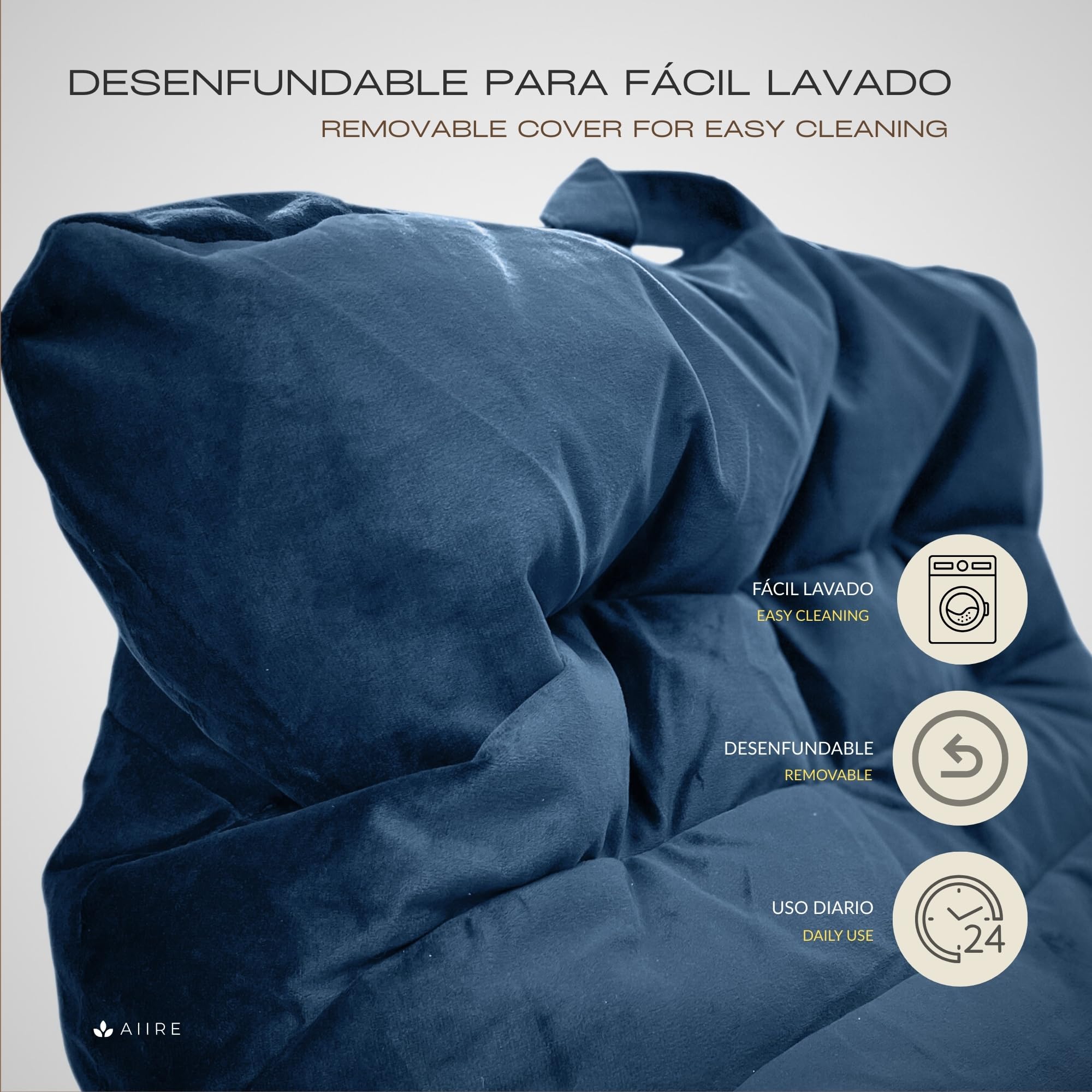 Aiire Puff Salon de Lujo Moderno - Sofa Puf con Relleno Incluido Gigante de Diseño en Terciopelo Premium - Bean Bag Chair Grande para Adultos o Decoracion Habitacion Juvenil - Puffs XXL Azul