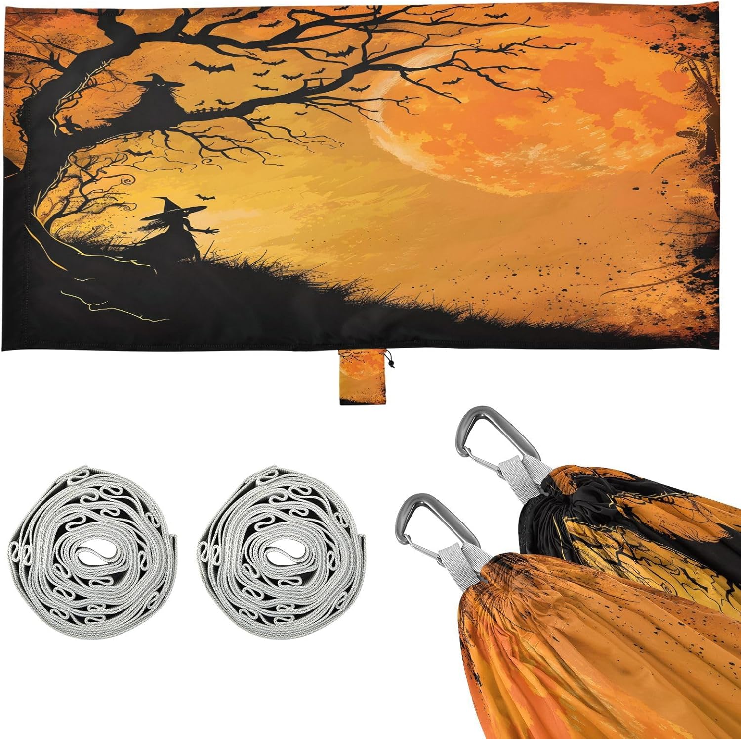 ALAZA Halloween Witch Camping Hammocks Single or 2 Person 500 lbs Portable Parachute Travel Hammock w/Tree Straps for Hiking Backpacking Indoor Outdoor
