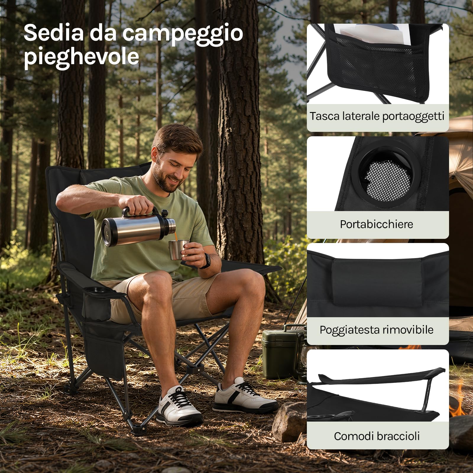 WOLTU Sedia Pieghevole Campeggio, Set di 2, Sedie da Pesca